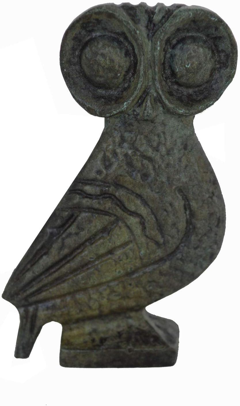 Owl of Athens Bronze Figurine - Goddess Athena Wisdom Symbol Handmade in Greece