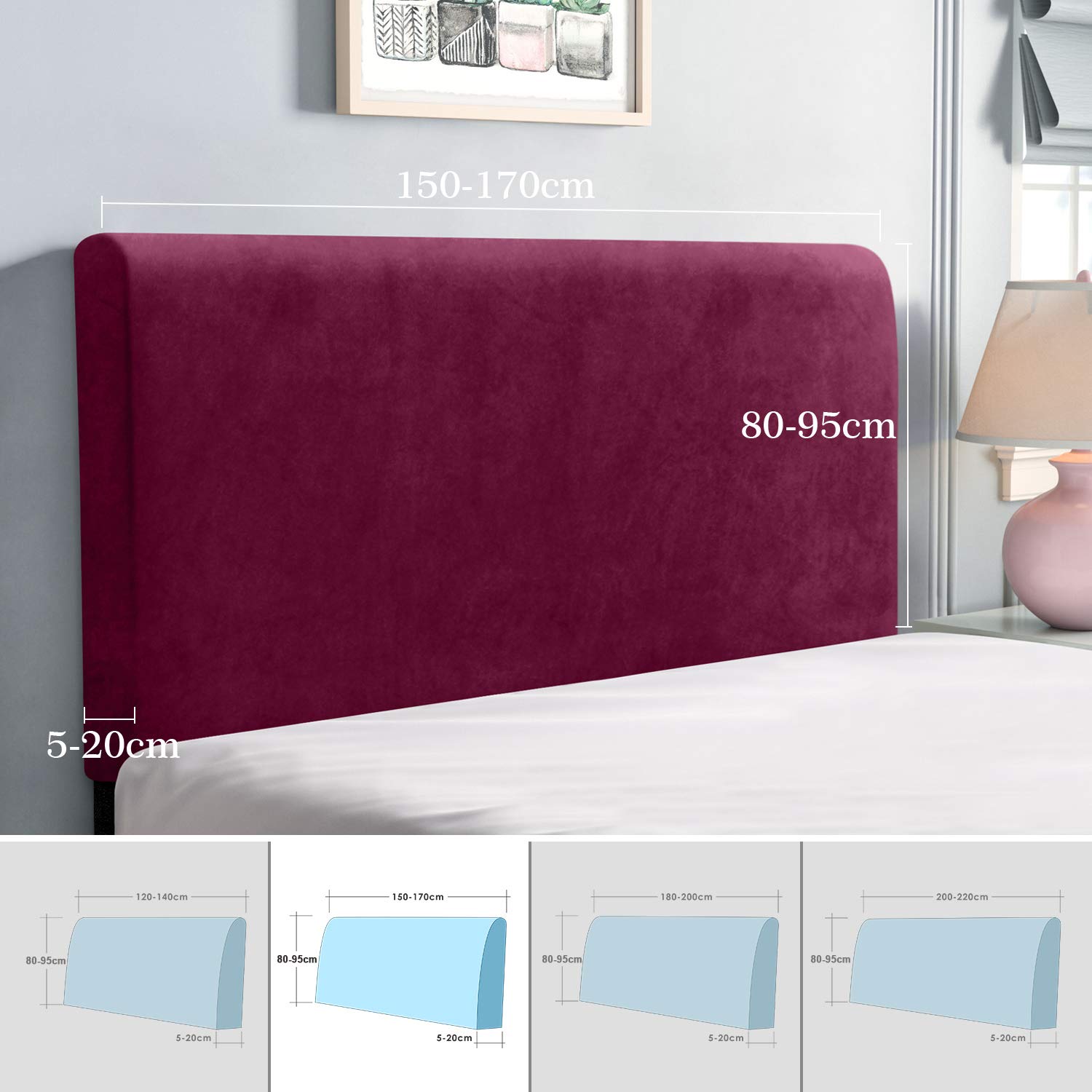 TAOCOCO Copertura testiera Letto, Copertura per Testiera per Letto Fodera Elastica Protezione, Protezione Elastica a Tinta Unita, Vino rosso, 150-170 cm