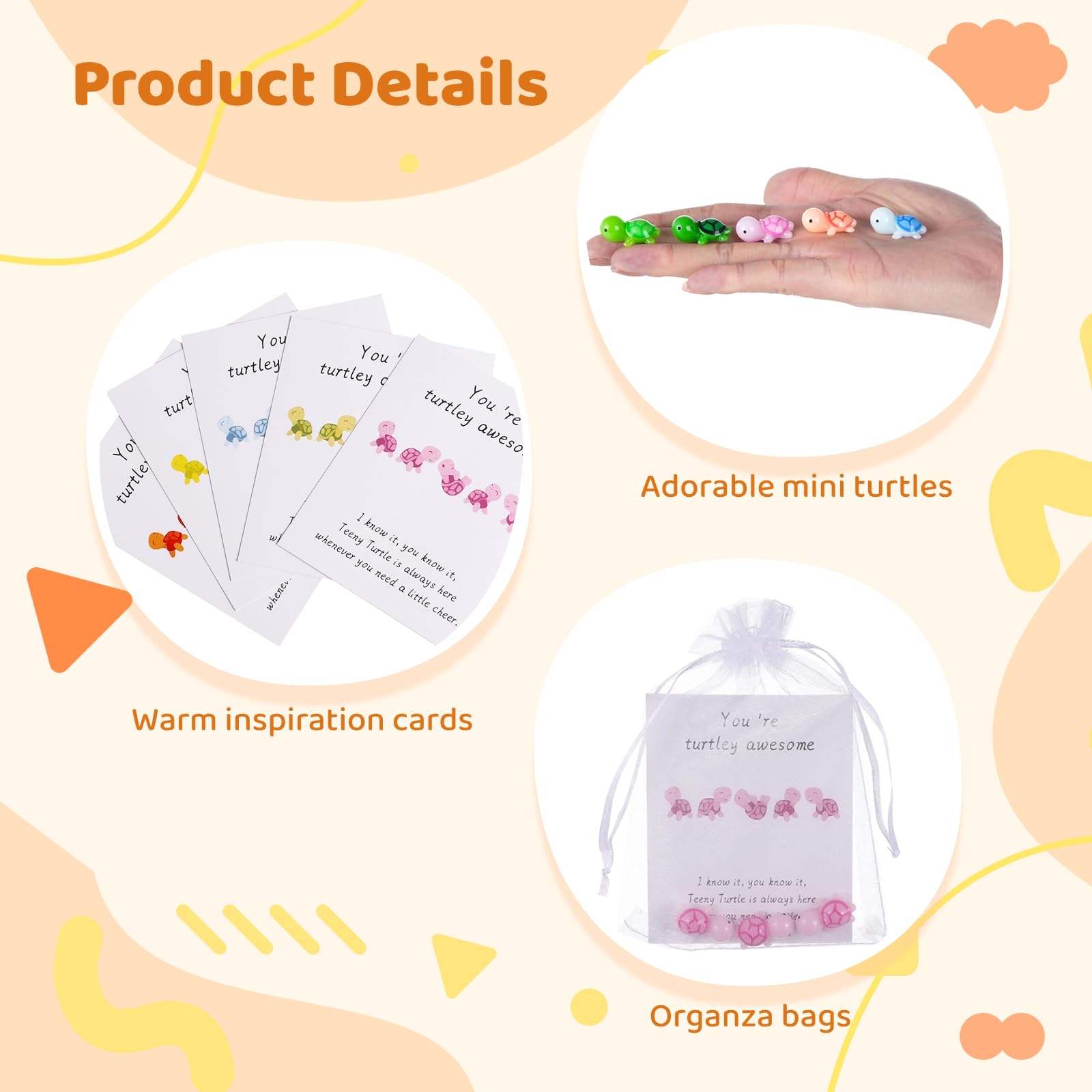 YOFAPA 100 Sets Inspirational Turtle Gifts, 100 Thank You Note Cards Greeting Cards, 100 Mini Sea Turtle Figures, 100 Organza Bags for Appreciation Pocket Favors - Image 4