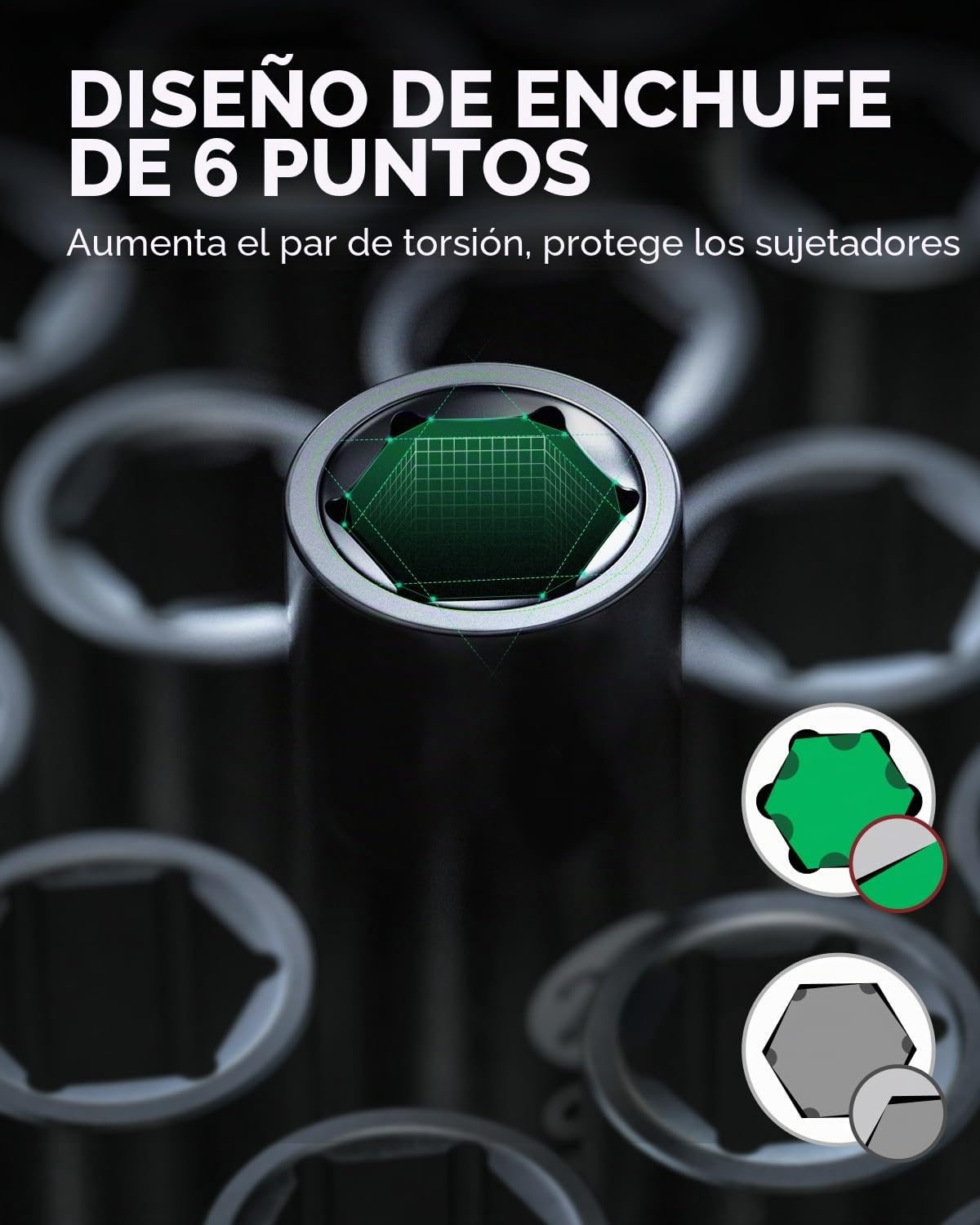 Ginour Juego de Vasos de Impacto 17 Piezas 1/2" CR-MO 10-32 mm | Vasos de 6 puntos incluye adaptador de 3/8" a 1/2", ideal para llaves de impacto neumáticas y eléctricas, reparación y taller
