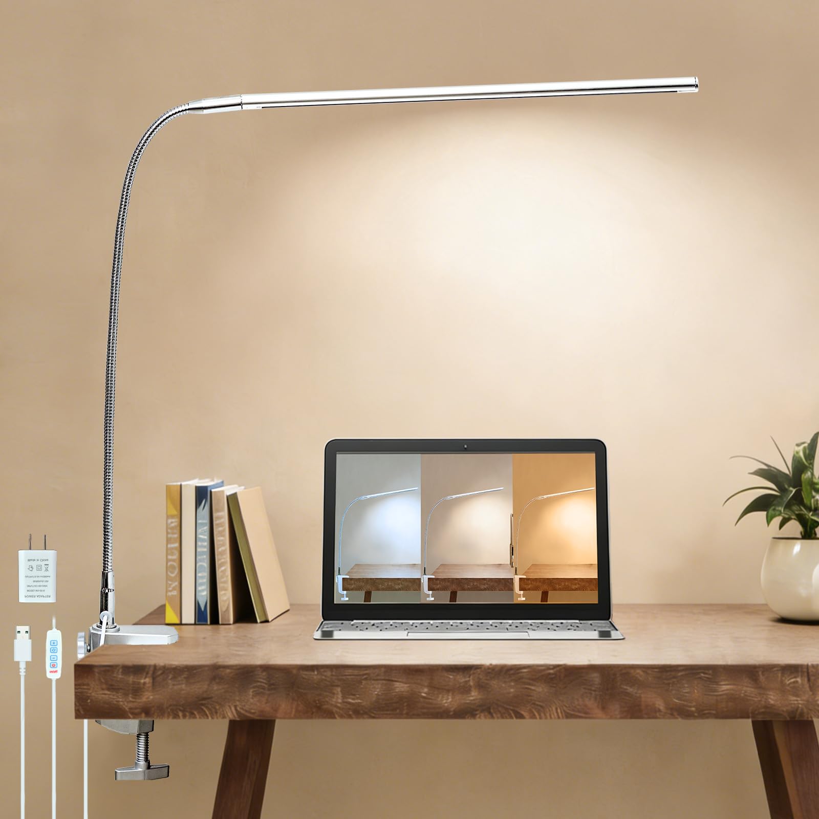 Space Aluminum LED Desk Lamp with Clamp, Clip on Light for R