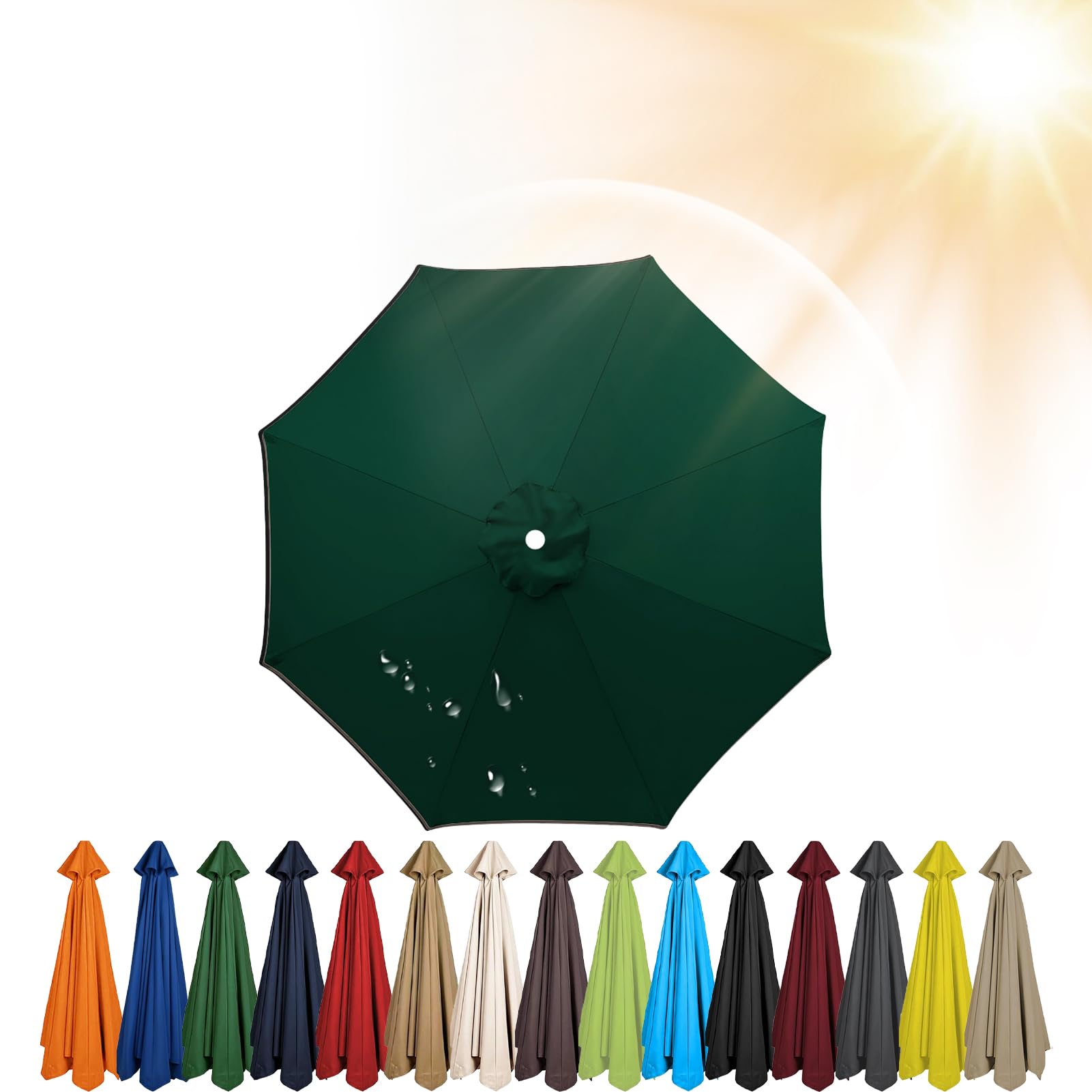 3.5m/3.0m/2.8m/2.7m/2.5m/2.3m/2m Umbrella Replacement Parasol Canopy, 6/8 Ribs Sun Umbrella Replacement Cloth For Patio/Beach/Backyard Parasol Fabric Canopy Cover (Dark Green,6ribs-270cm) โ image 1