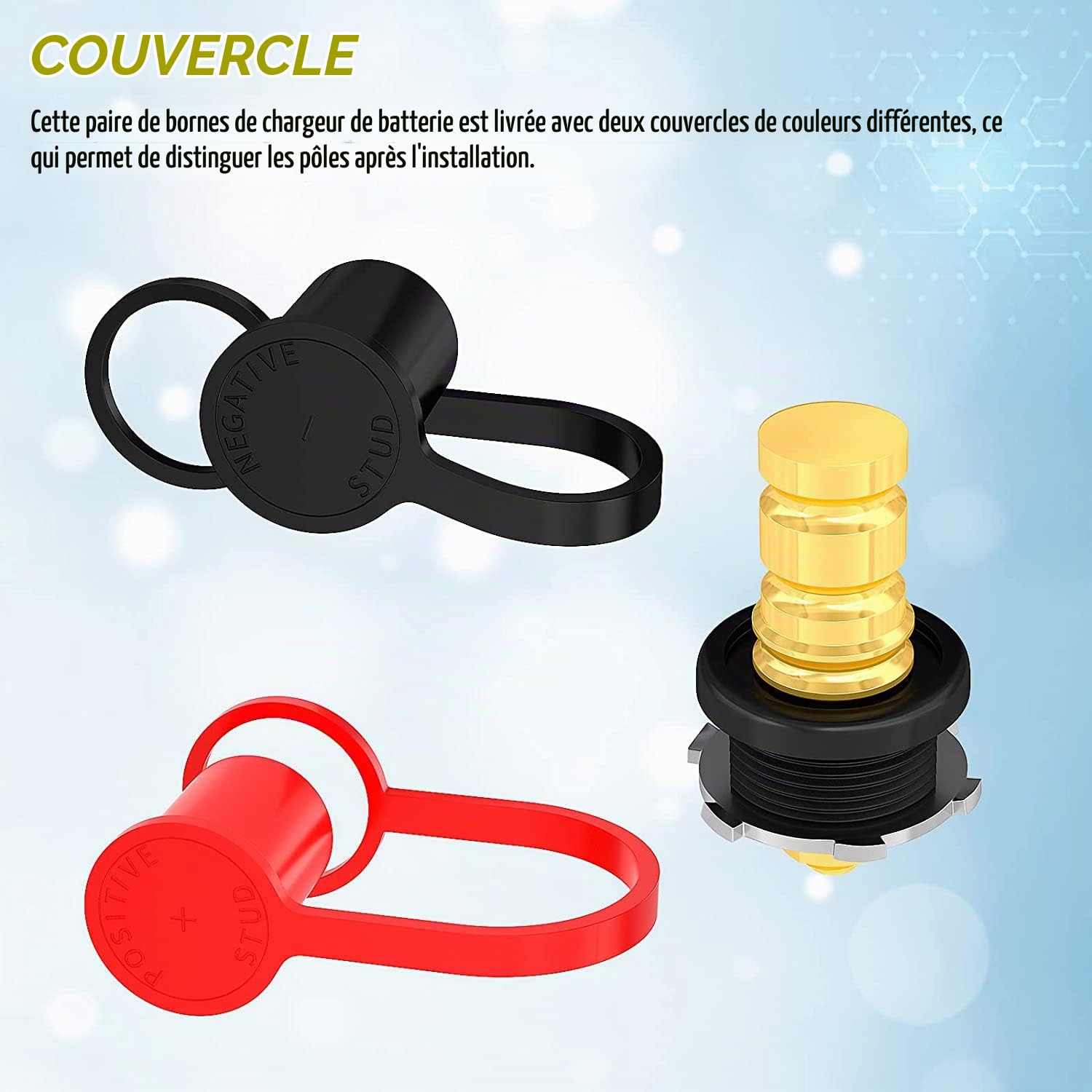 Greluma 1 Paire Borne de charge de batterie 250 A M10, bornes de batterie à distance de 3/8" avec couvercle étanche, borne de chargeur de batterie de 20 mm pour camion, bateau, ATV, canette