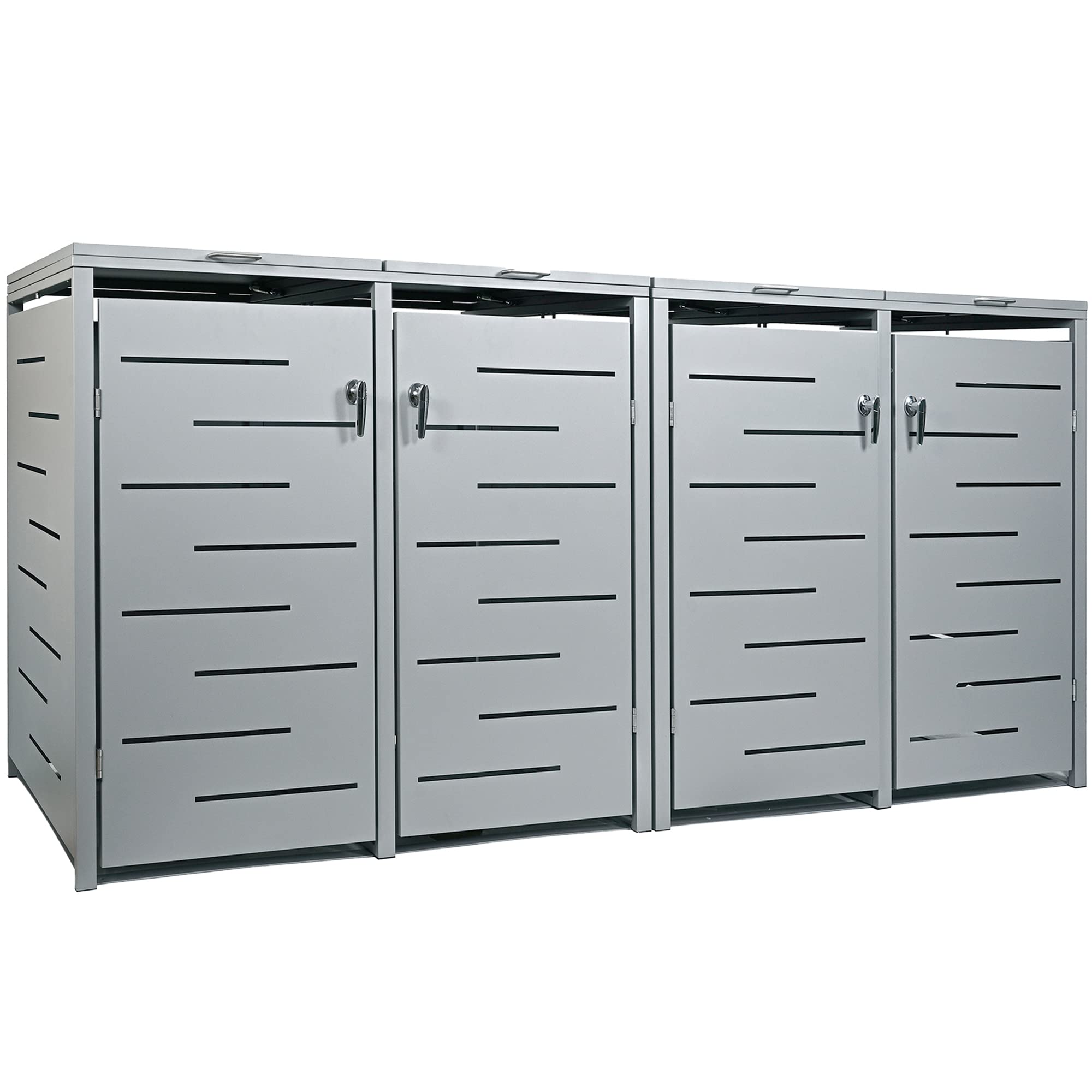 Nexos Mülltonnenverkleidung 4 Türen Silber Metall 265x80x116cm 240L Tonnen