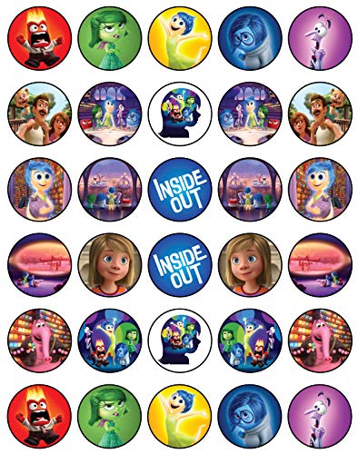 30 x Edible Cupcake Toppers Themed of Inside Out Collection of Edible Cake Decorations | Uncut Edible on Wafer Sheet