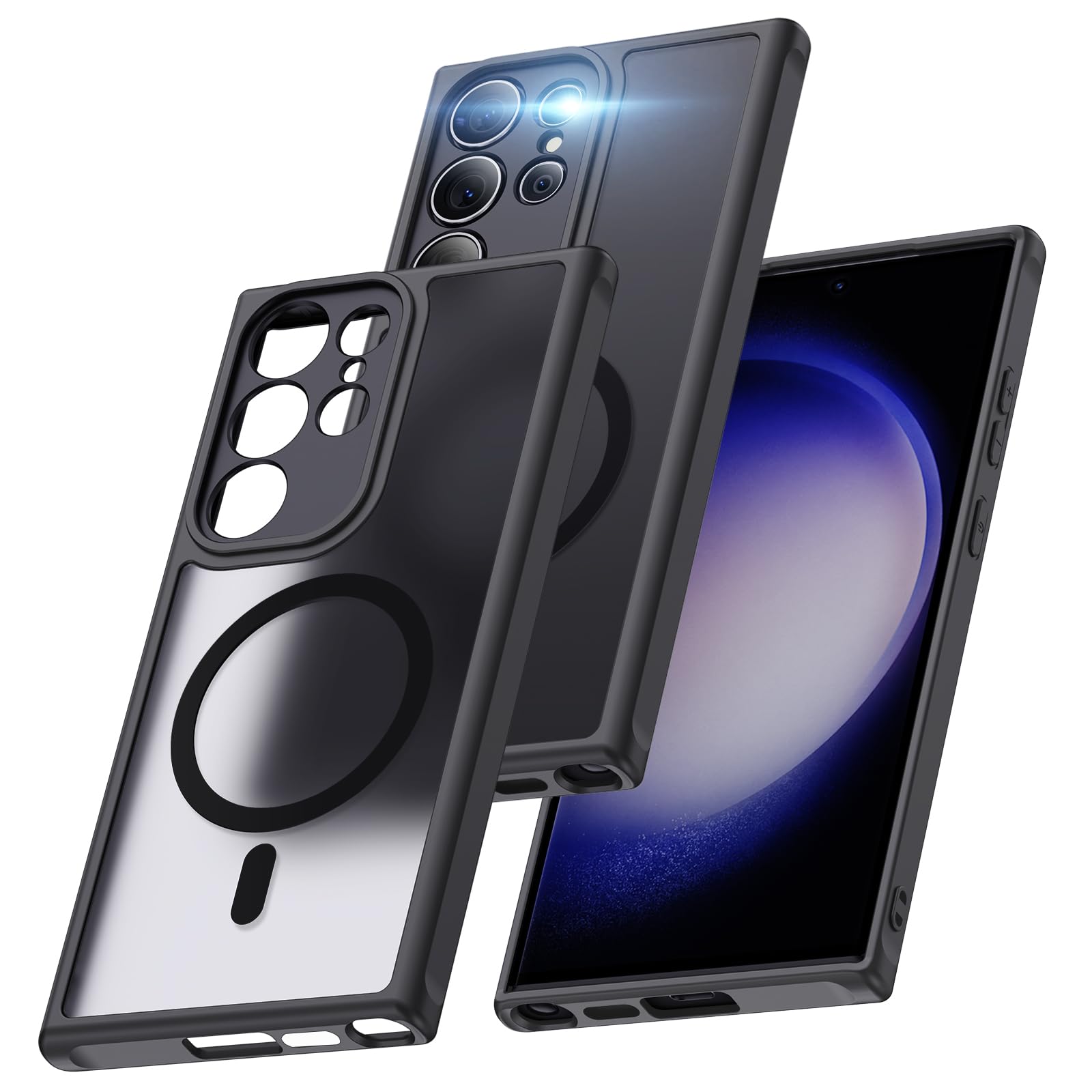 Aunote Galaxy S23 Ultra ケース Magsafe対応 カメラ保護 米軍MIL規格 耐衝撃 マット 薄型 ストラップホール付き ワイヤレス充電対応 スマホケース Galaxys23ultra ケース カバー ブラック
