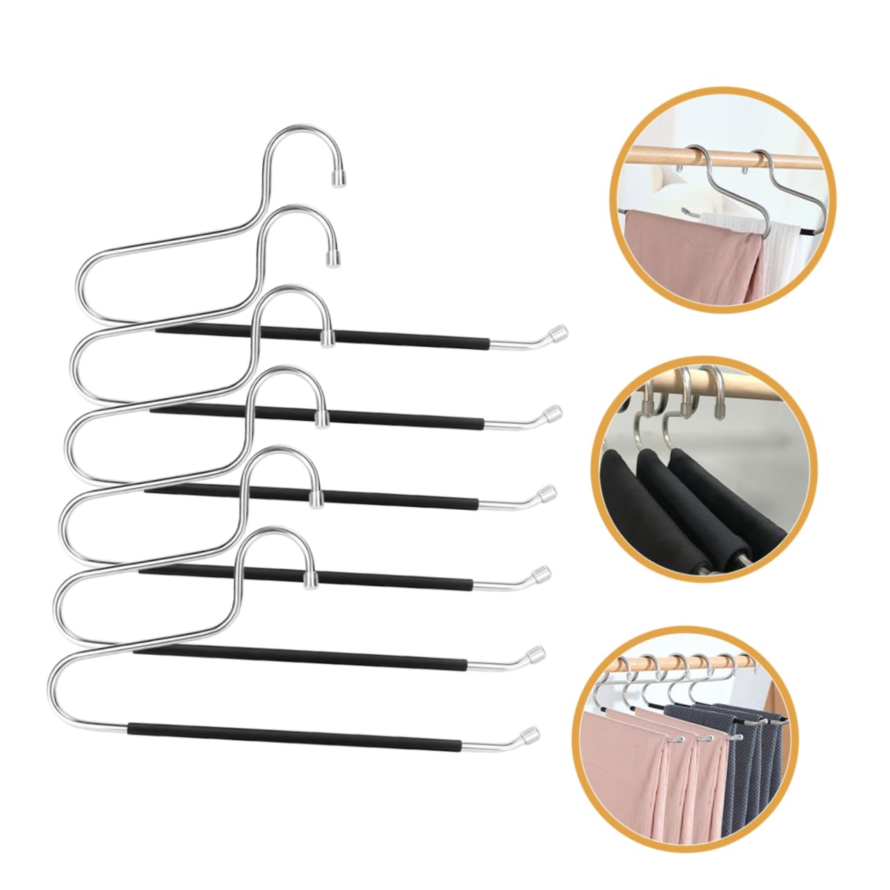 OFFSCH 6pcs Space Saving Pants Hangers Non Slip Design for Closet Organization and Compact Storage for Jeans Trousers and More