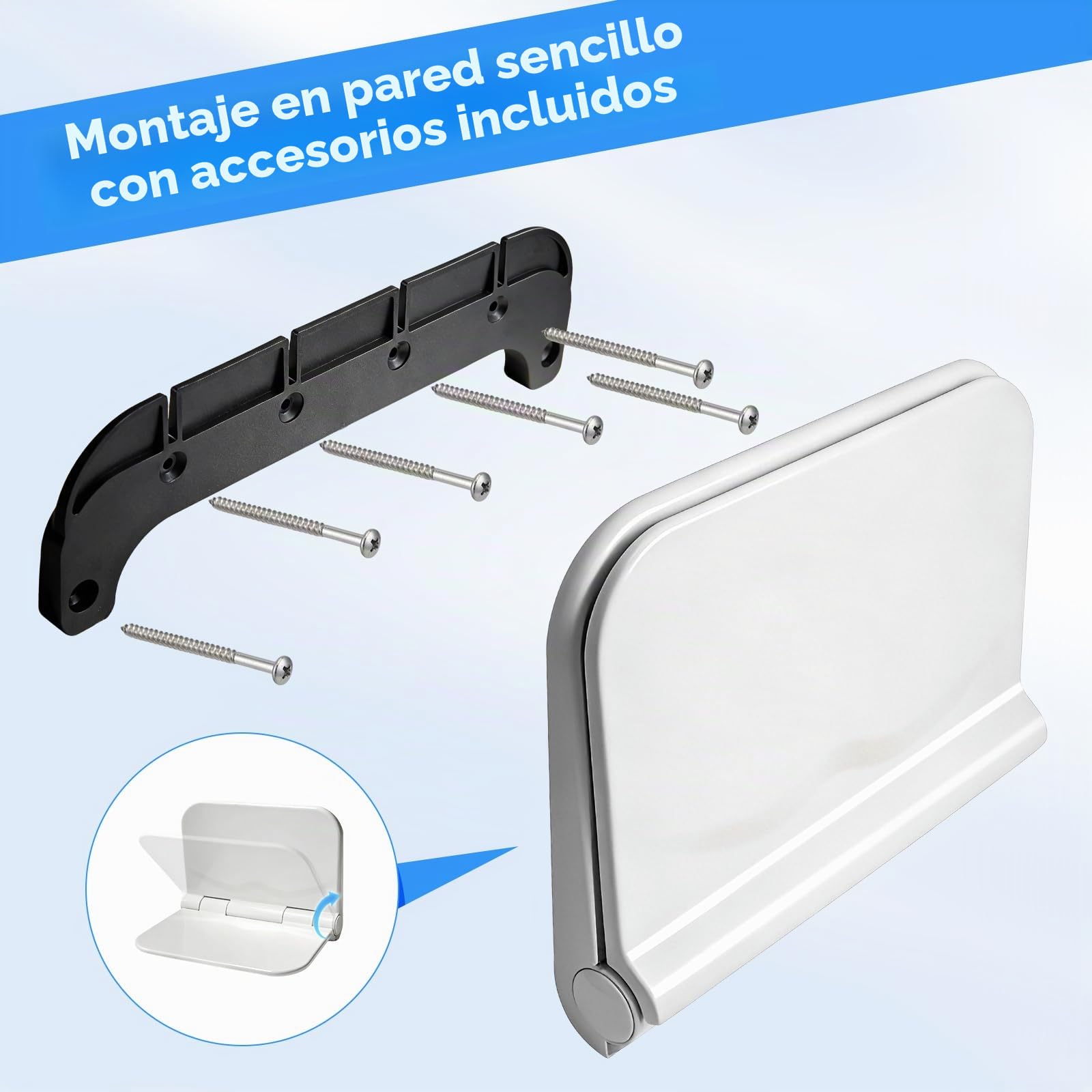 Asiento de ducha plegable de pared, Capacidad de carga 150 kg, asiento de ducha alargado y engrosado para personas mayores y discapacitadas, taburete de ducha antideslizante para baños,38 x 29,5 cm