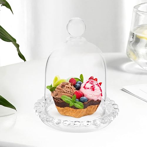 Miniatura 7 de Zerodeko Mini plato para tartas con tapa cúpula de cristal decorativo transparente vitrina centro de mesa soporte para tartas bandeja de aperitivos