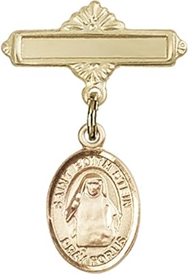 14kt Yellow Gold Baby Badge with St. Edith Stein Charm and Polished Badge Pin 1 X 5/8 inches