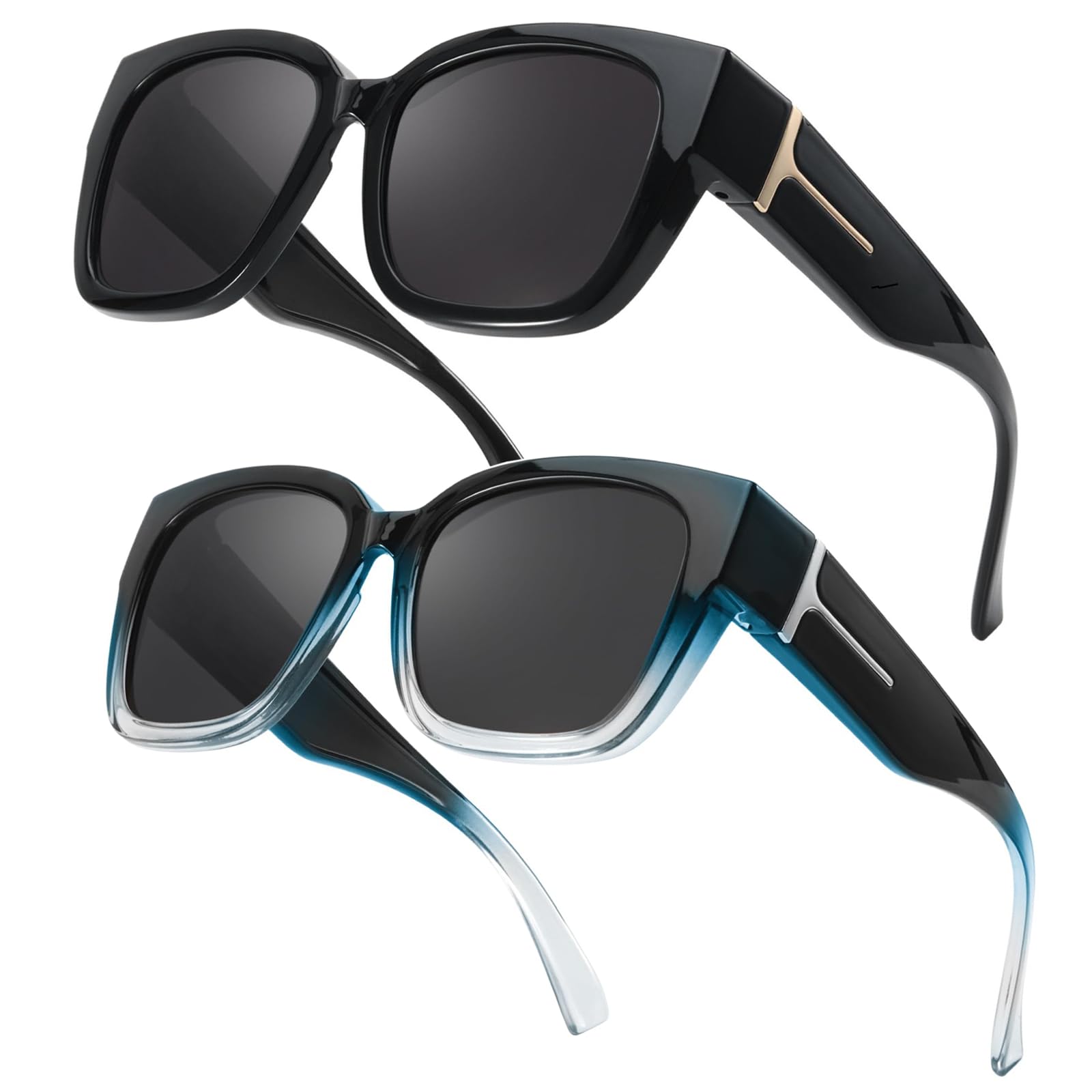 Myiaur 2 Pack Überzieh Sonnenbrille Damen Polarisierte UV400 Schutz Oversized Rahmen Sonnenbrille für Brillenträger für Autofahren & Freizeit