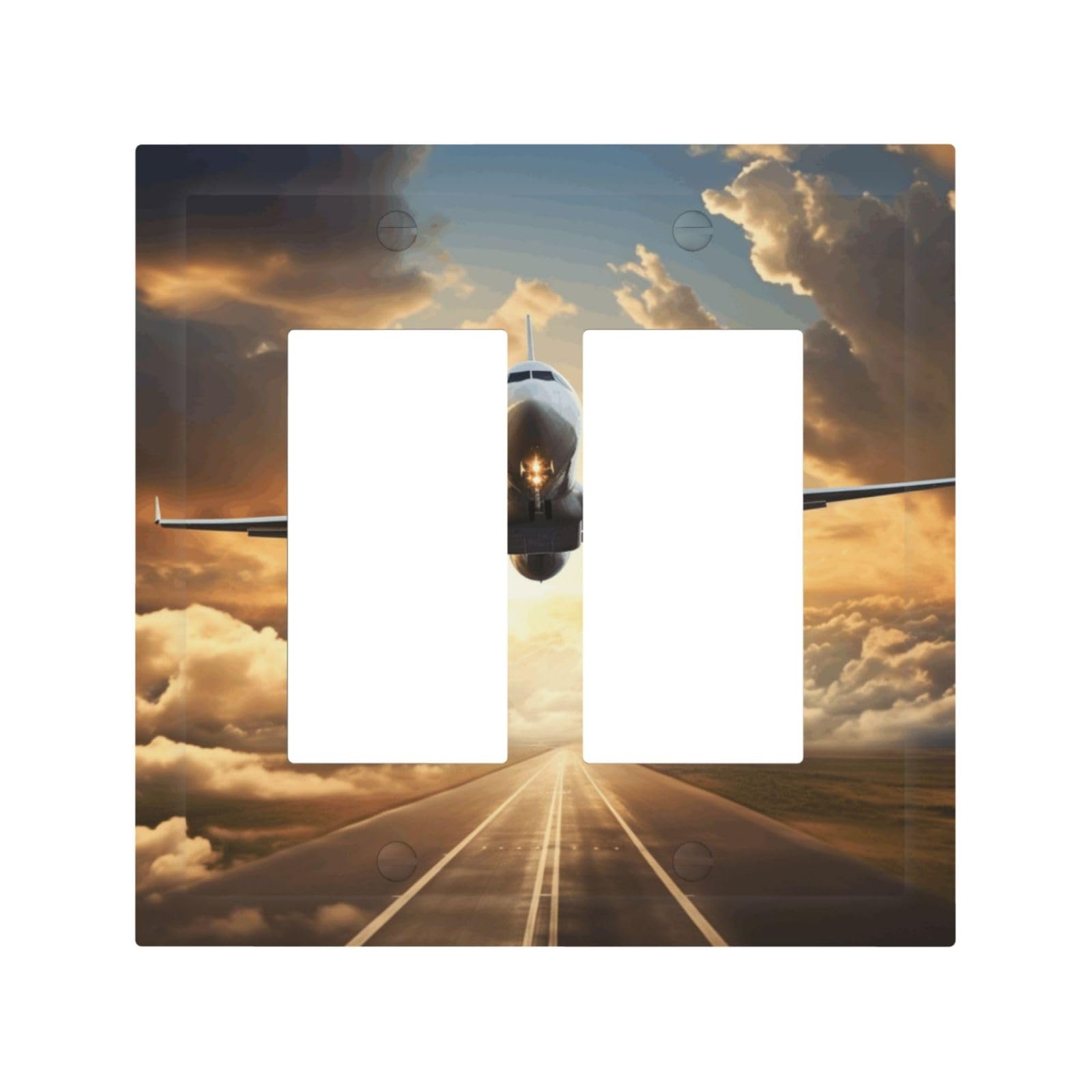 2-Gang Decorator Wall Plate Airplane Light Switch Cover Double Toggle Receptacle Wall Plate Mid Size 4.9" x 5" Wallplate Unbreakable Polycarbonate Outlet Faceplates Covers