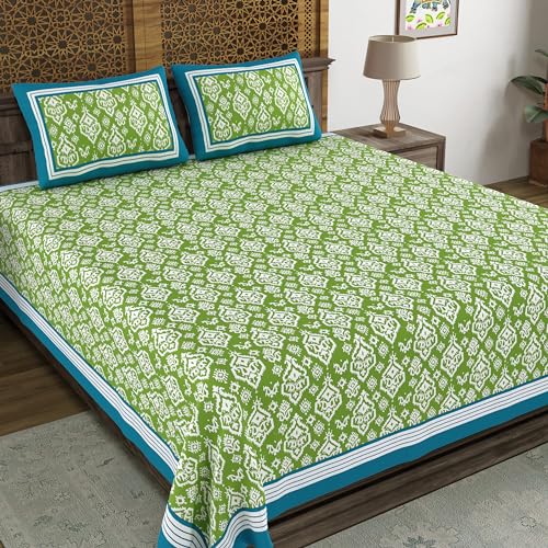 Image of BLOCKS OF INDIA Hand Block Printed 200 TC Cotton Super King Size Bedsheet(106 x 106) (Multi 14)