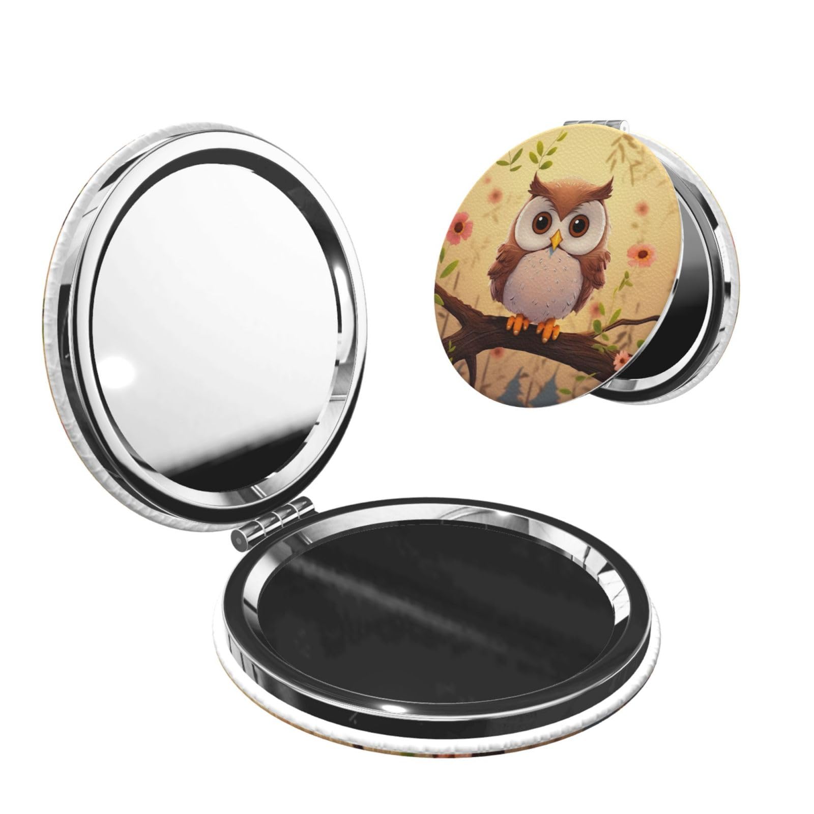 DWVTSLH Cute owl Compact Mirror for Purse, Double-Sided 2X/1X Magnifying Mirror for Women Men, Travel Makeup Mirror for Handbag, Handheld Vanity Mirror for Gift