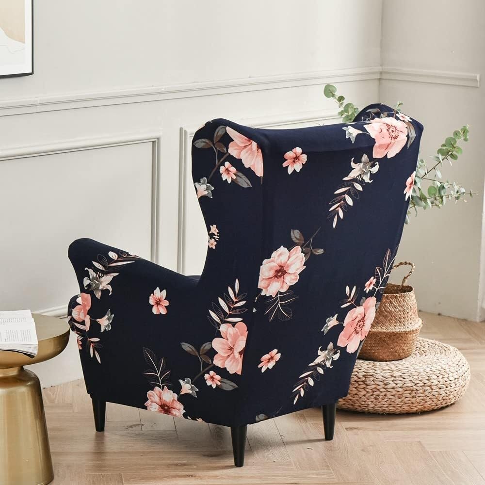 2-Pezzi Copripoltrona con Orecchie Elasticizzato, Elegante Fiori Copridivano da 1 Posto Strandmon con Fodera per Cuscino, per Bar Soggiorno Camera da Letto Reception(C)
