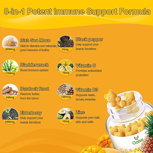 Miniatura 8 de Gomitas de musgo marino, vinagre de sidra de manzana, vejiga y raíz de bardana, apoya la salud inmunológica, 60 unidades