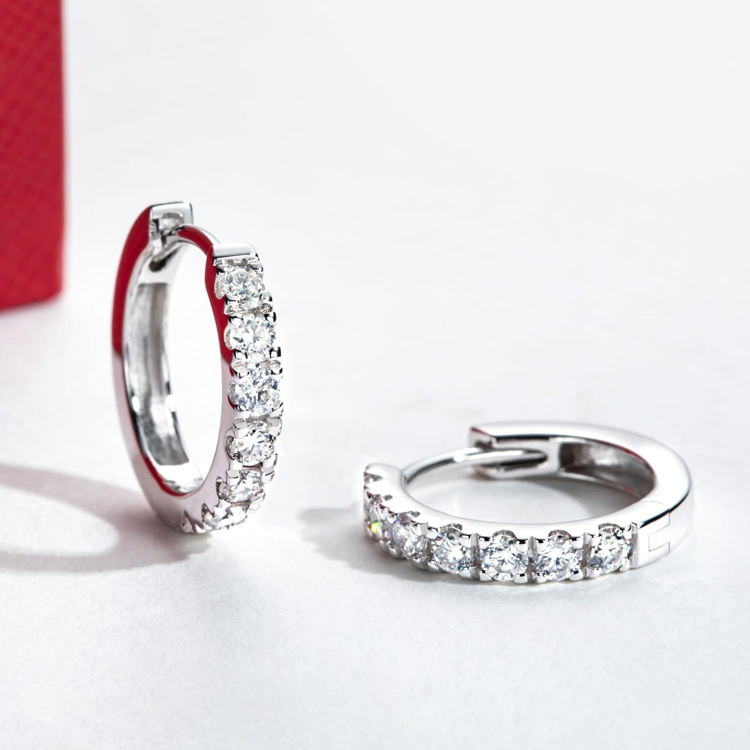 14K Solid White Gold Moissanite Hoops Women's Earrings - Image 4