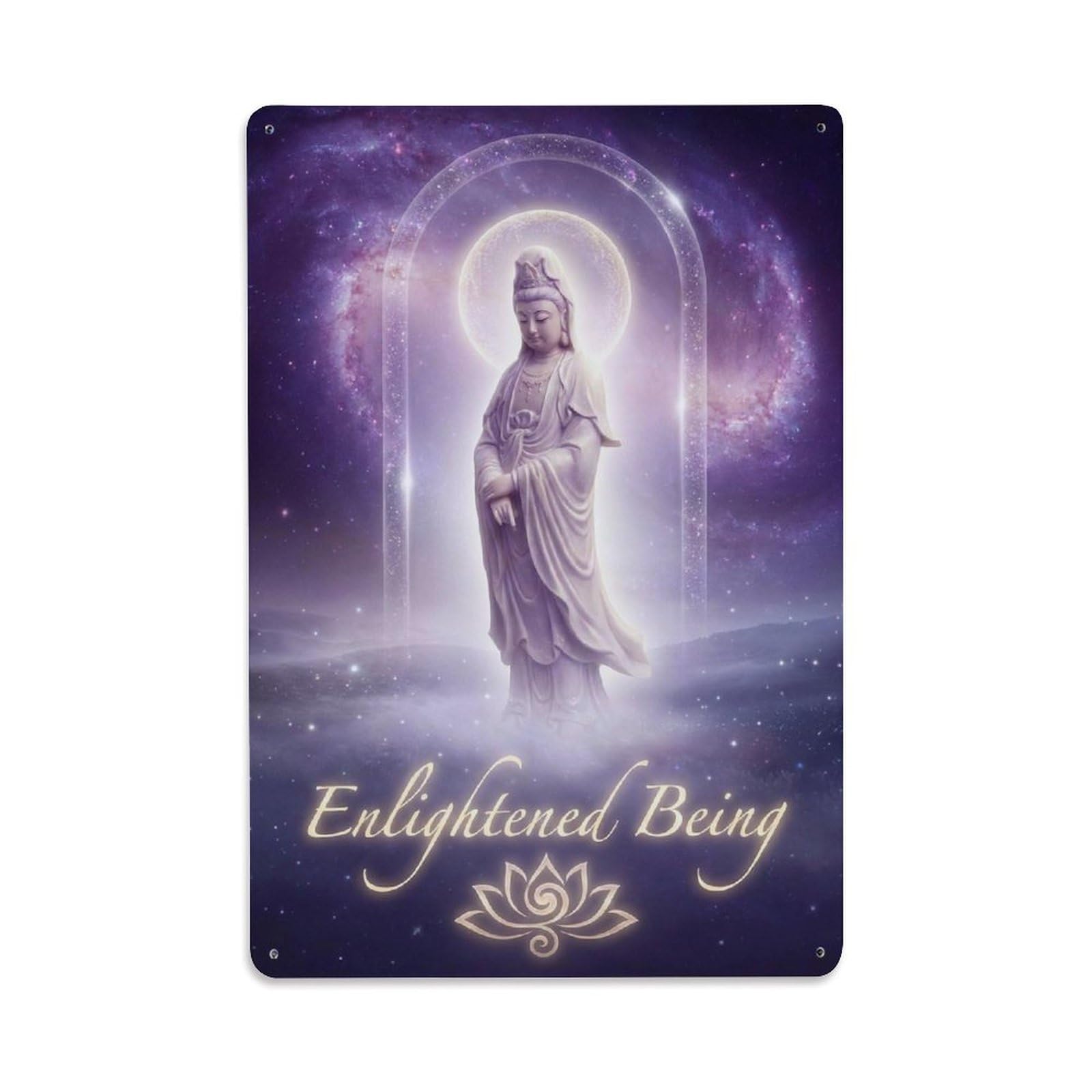 Buddhist Bodhisattva Cosmic Compassion Meditation Spiritual Metal Tin Sign Plaque Wall Decor for Cafe, Man Cave, Club Bar, Office, Home Garden Round Metal Poster 8x12Inch