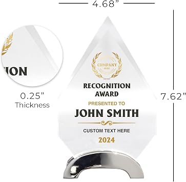 Basic Fundamentals 7 1/2 Personalized Award Plaque, Glass, 7.5x5 Inch, Modern Style, Trophy