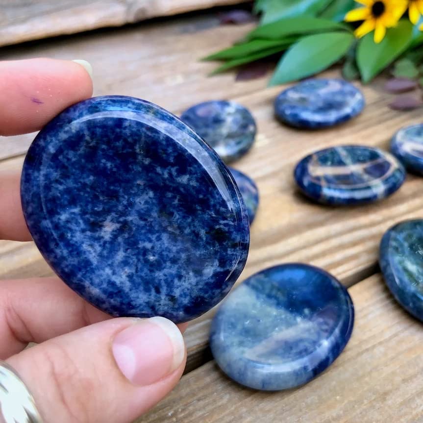 Zenkeeper 1 Pc Sodalite Thumb Stone Worry Stone for Anxiety Stress Relief Blue Sodalite Thumb Crystals Pocket Palm Stone