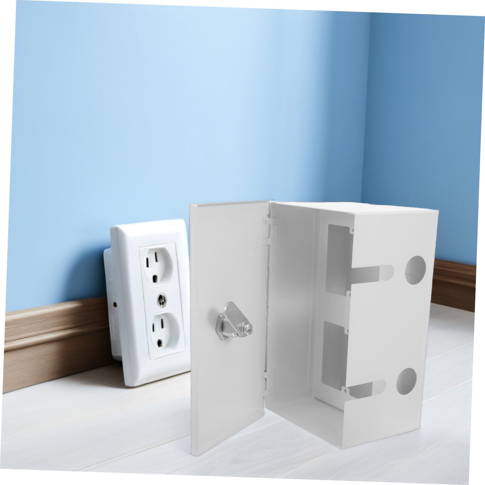 Protezione per Prese Elettriche in Acciaio Inossidabile Argento Funzione Antieffrazione, Design Moderno Minimalista per Spazi Interni ed Esterni