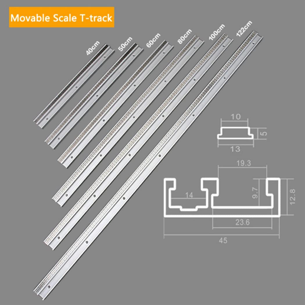 T-Tracks z ruchomą/stałą skalą, ze stopu aluminium, nawiercone otwory montażowe do piły stołowej, narzędzia do obróbki drewna, DIY, prezent dla stolarza, 122 cm