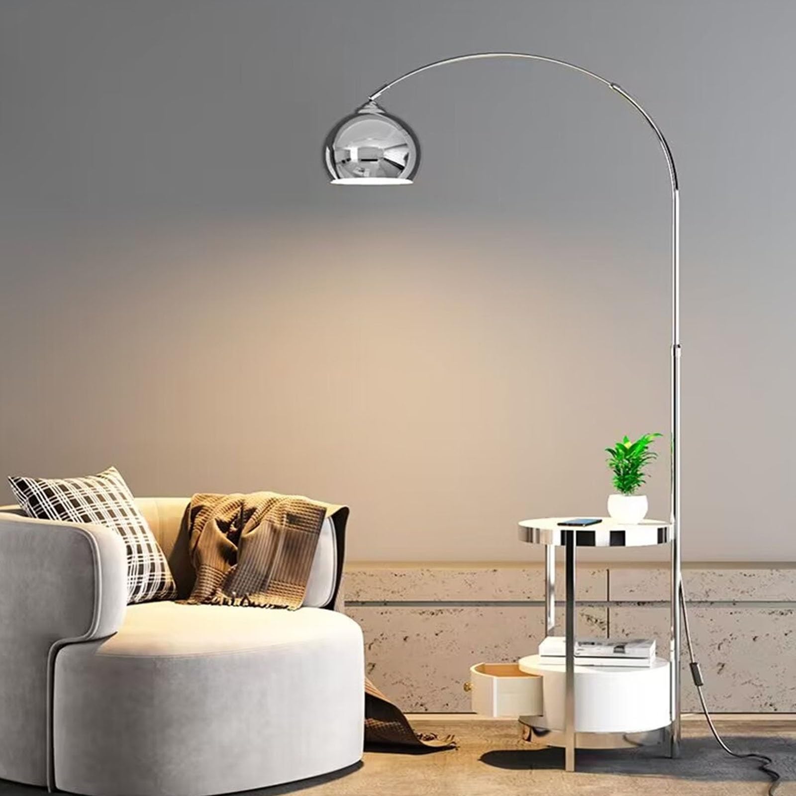 Luce da terra Lampada da Terra con Cassetto, ad Arco Regolabile in Altezza, Tavolo for Camera Letto, Soggiorno o Ufficio Lampada d'angolo