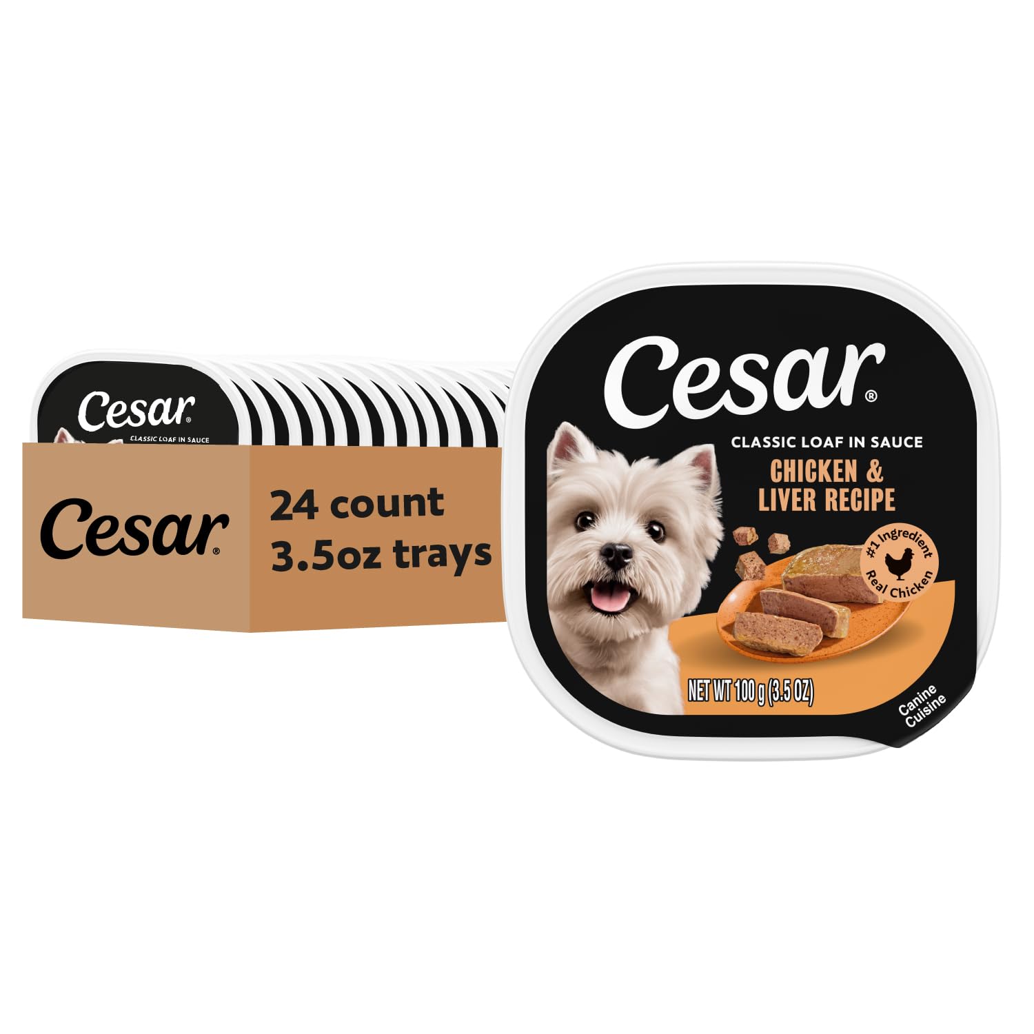 Cesar Classic Loaf in Sauce Wet Dog Food, Chicken &amp; Liver, 3.5 oz, 24 Count