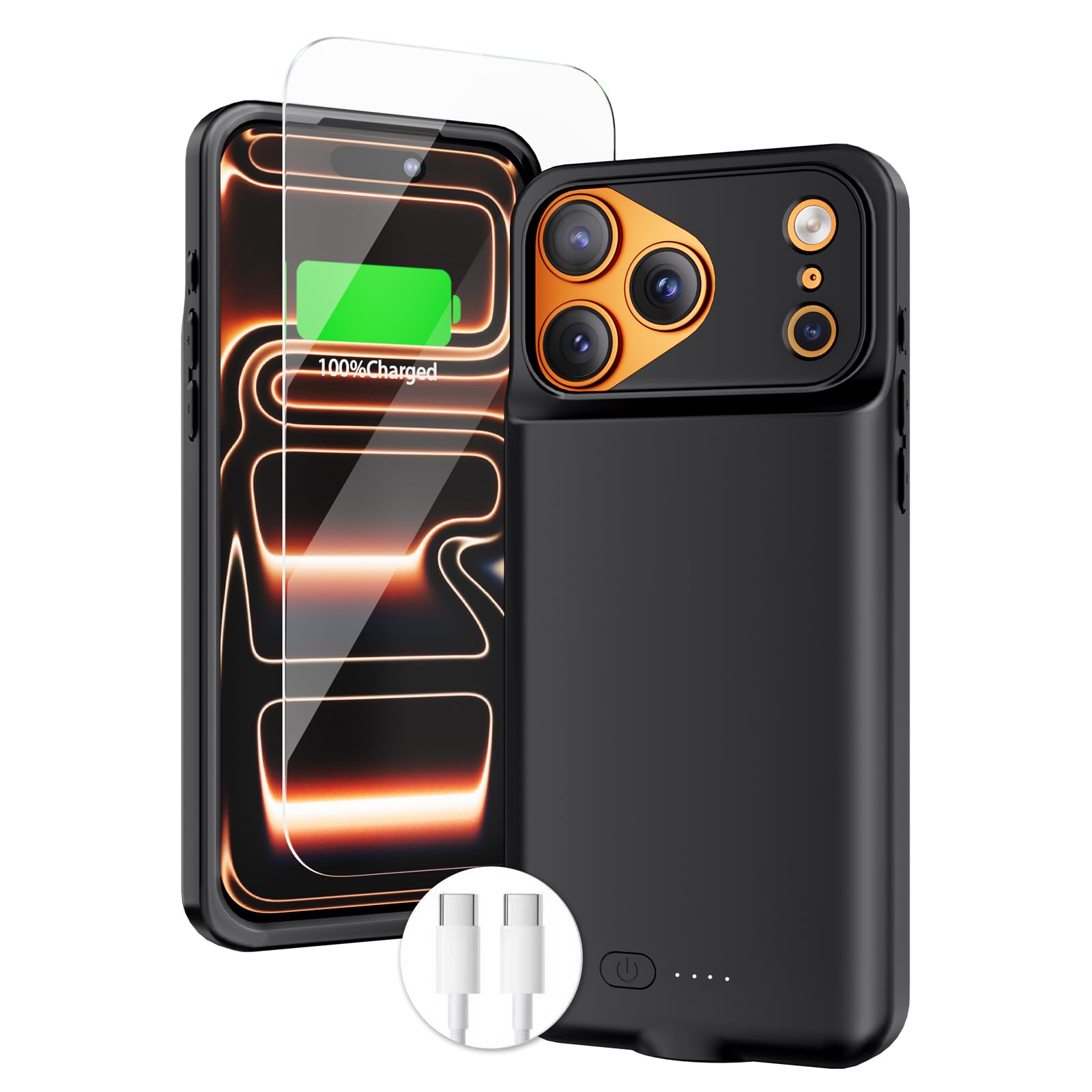 BOPPS Custodia con batteria per iPhone 17 Pro Max con 【2025 nuovo】, custodia caricabatterie portatile da 8500 mAh, protezione a 360°, custodia di ricarica estesa nera