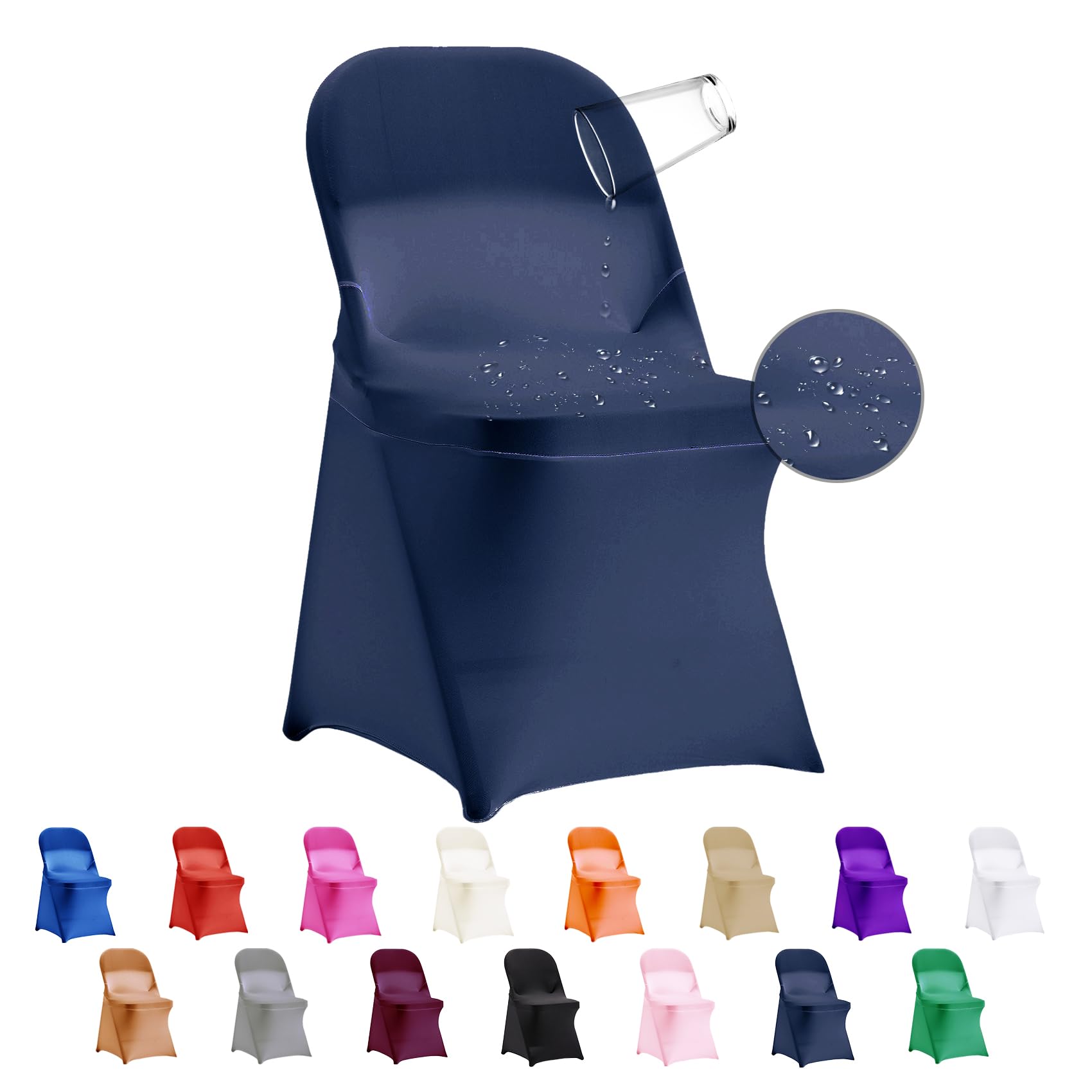 36 PCS Waterproof Stretch Spandex Folding Chair Covers, Dining Room Chair Slipcovers Protector for Wedding, Banquet, Party, Holidays, Celebration and Decoration?Navy Blue?