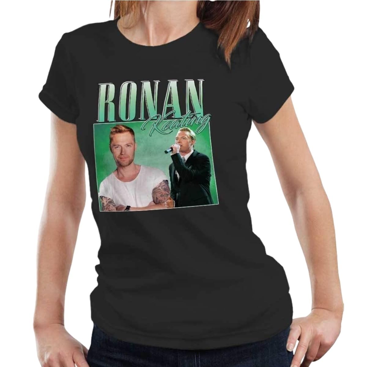 Shupmn Men's Black Ronan Keating Appreciation Fitted Ladies Tshirt Homage Throwback Stag Hen Do Funblacks