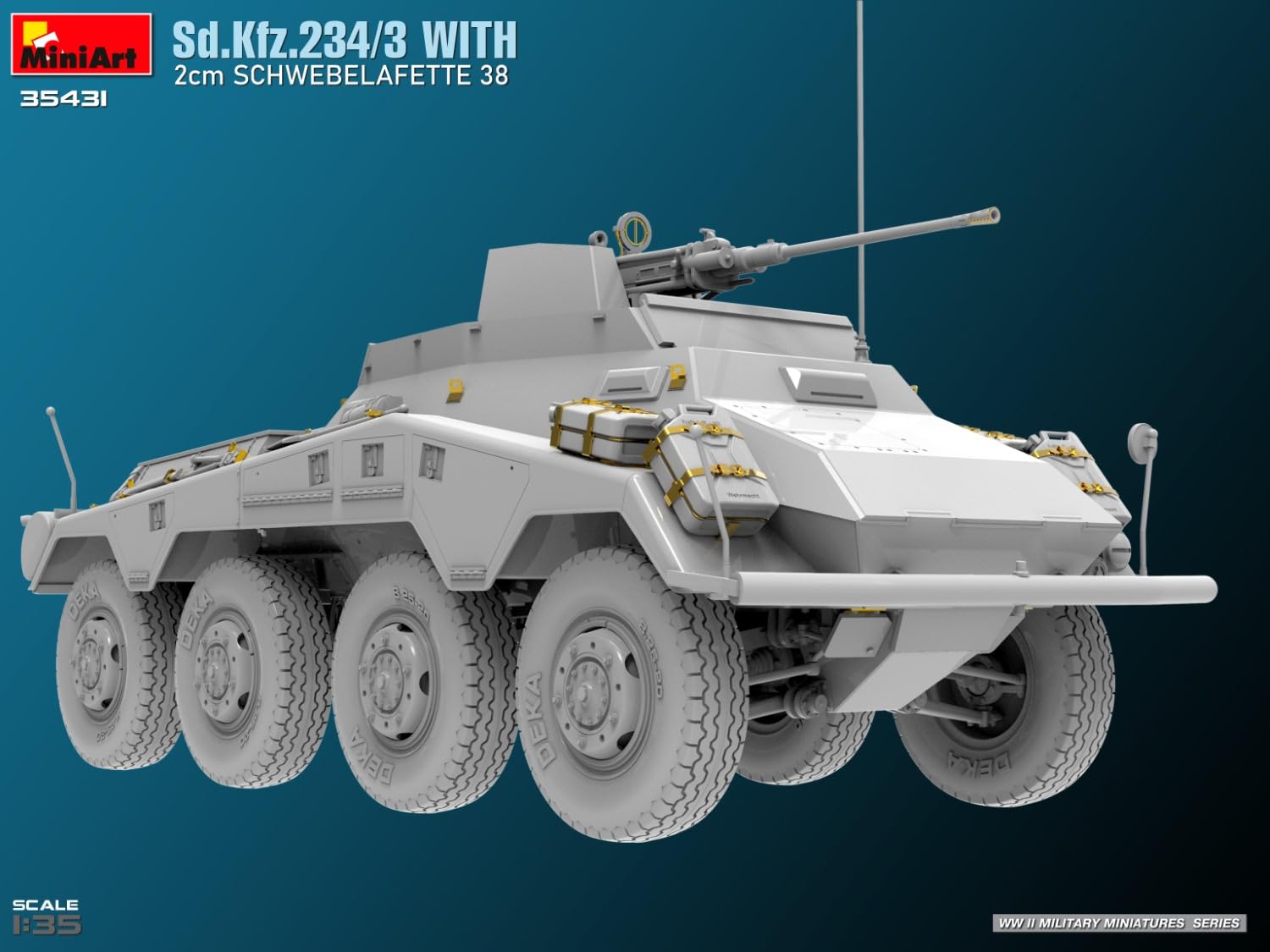 Miniart 35431 1:35 DT. SD.Kfz.234/3 2cm Lafette 38 - reproducción Fiel, modelismo, Kit de plástico, Manualidades, Hobby, Pegar, maquetas, Montar
