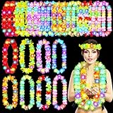 Giegxin 24 Pcs Light up Hawaiian Leis Tropical LED Glow Necklaces for Luau Party Artificial Rainbow Lei for Adult Carnival Beach Wedding Masquerade (Multicolor)