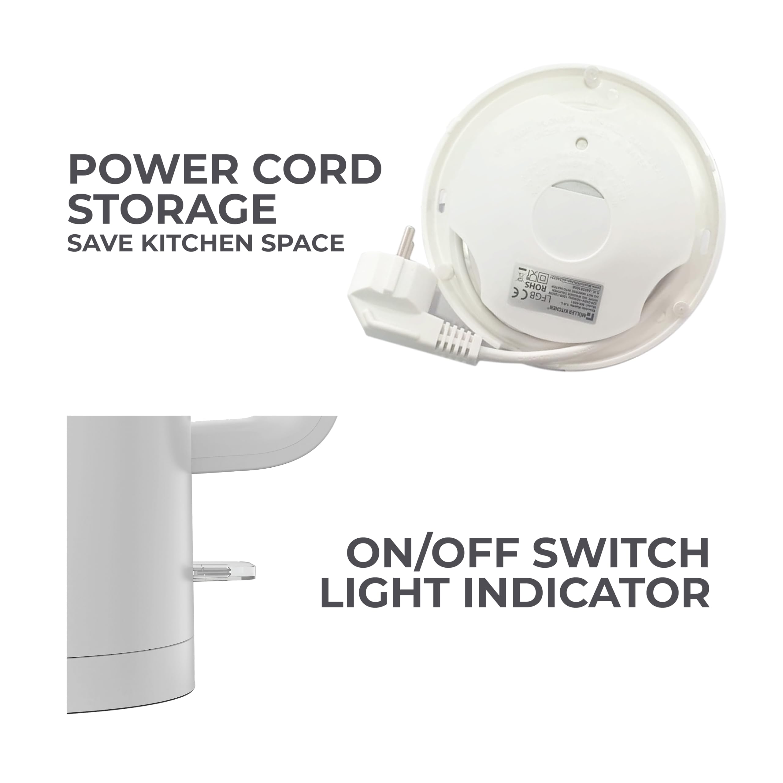 Muller Kitchen MK-6061 czajnik elektryczny, 1 l, 1000 W, podwójne ścianki, obrotowa stopka 360 stopni, automatyczne wyłączanie z ochroną przed pracą na sucho, czarny