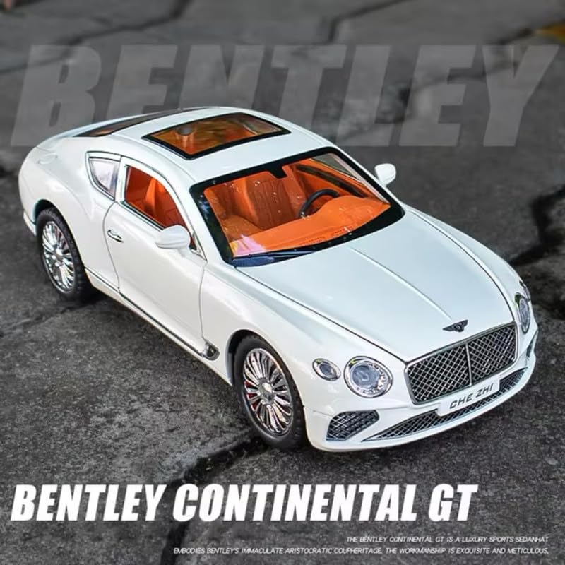 Image of Kids Model 1:24 Bentle Continental Die Cast Metal Car Pull Back Action Opening Doors with Realistic Engine Sound Lights Toy Car Gift for Boys - White