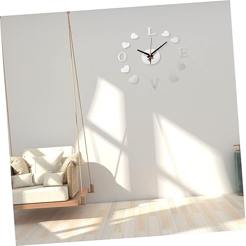 Miniatura 2 de ULDIGI Reloj de pared con espejo de amor, reloj de pared sin marco, reloj de espejo de corazón, reloj de pared extra grande, etiqueta engomada,