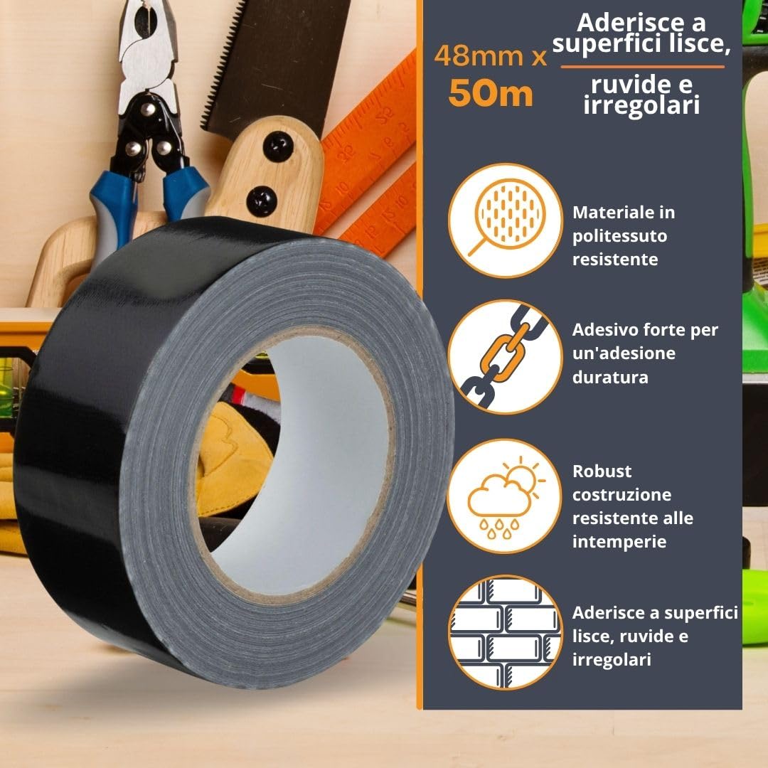 GTSE - Nastro Adesivo da Imballaggio 48 mm x 50 m nero 12 Rotoli | Fascette in nylon resistenti e autobloccanti - Multiuso, per casa, ufficio, garage e fai da te
