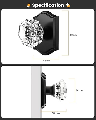 Miniatura 7 de Gobrico Paquete de 2 pomos de puerta falsos, pomos de puerta de cristal transparente en forma de octágono con roseta arqueada, manija de puerta