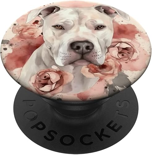 Dogo Argentino Rosas Flor Acuarela Dogo Argentino PopSockets Estándar PopGrip