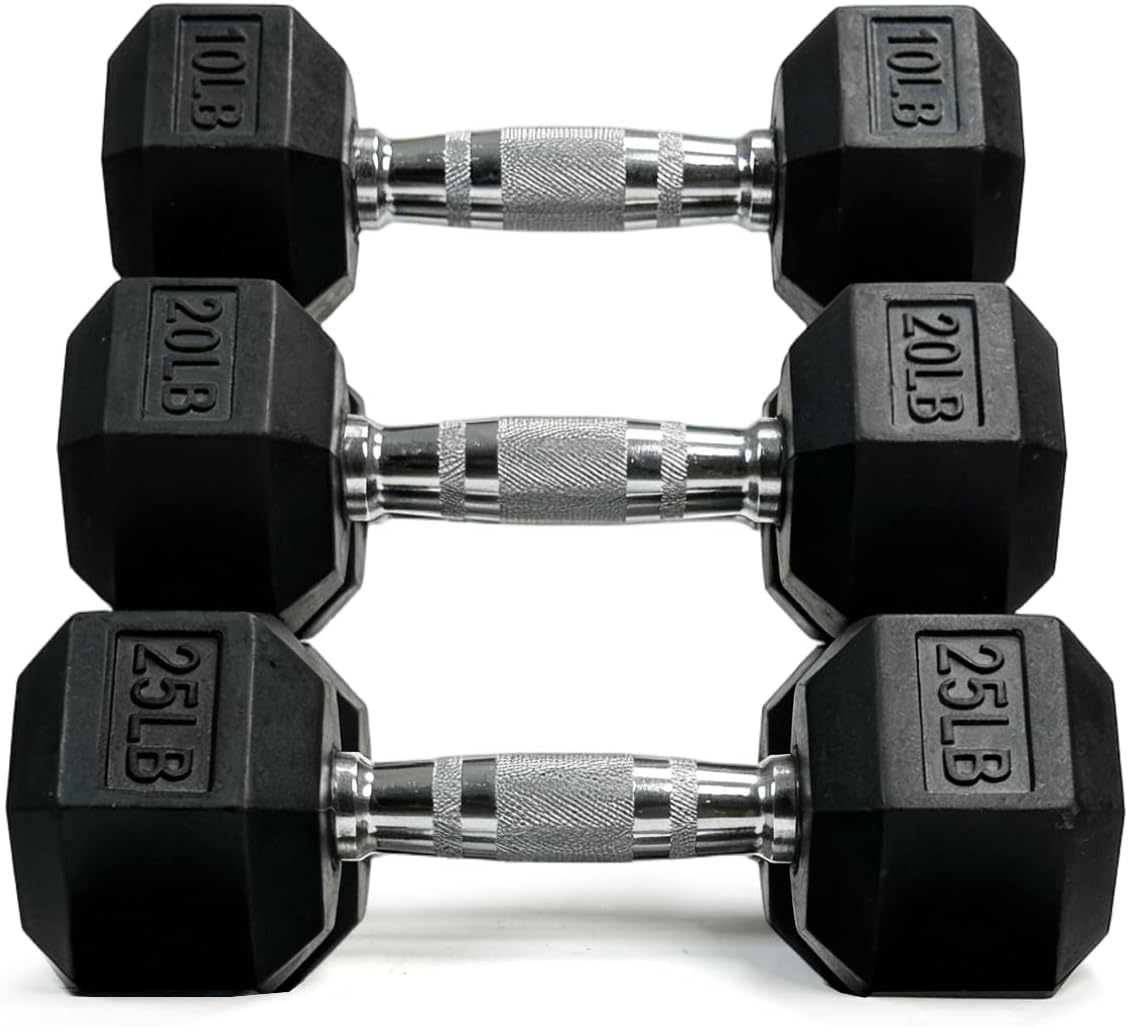 Dumbbells Set Rubber Hex Weights for Home Gym Durable Construction Convenient Storage Space Saving Design Complete Weight Set Barbell Coated for Exercise Training