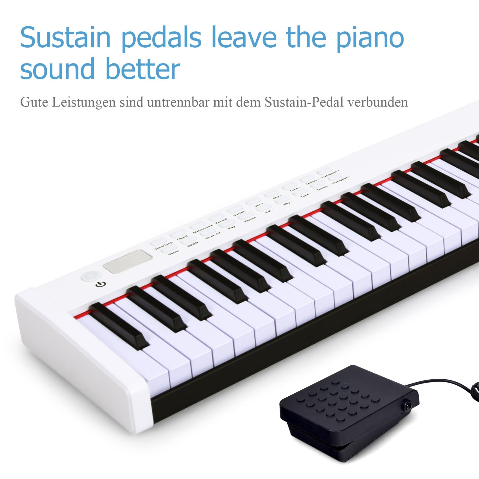 DREAMADE Keyboard Piano mit Bluetooth, E Piano 88 tasten mit 128 Rhythmen/Klänge & 20 Demo-Songs, Digital Piano mit einstellbarer Tastenstärke & Sustain Pedal & Tragetasche (Weiß)