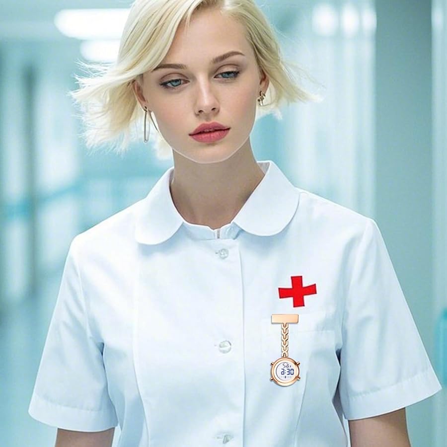 JewelryWe Krankenschwester Uhr Digital | Taschenuhr Mit Clip | Mit Kalender & Alarm