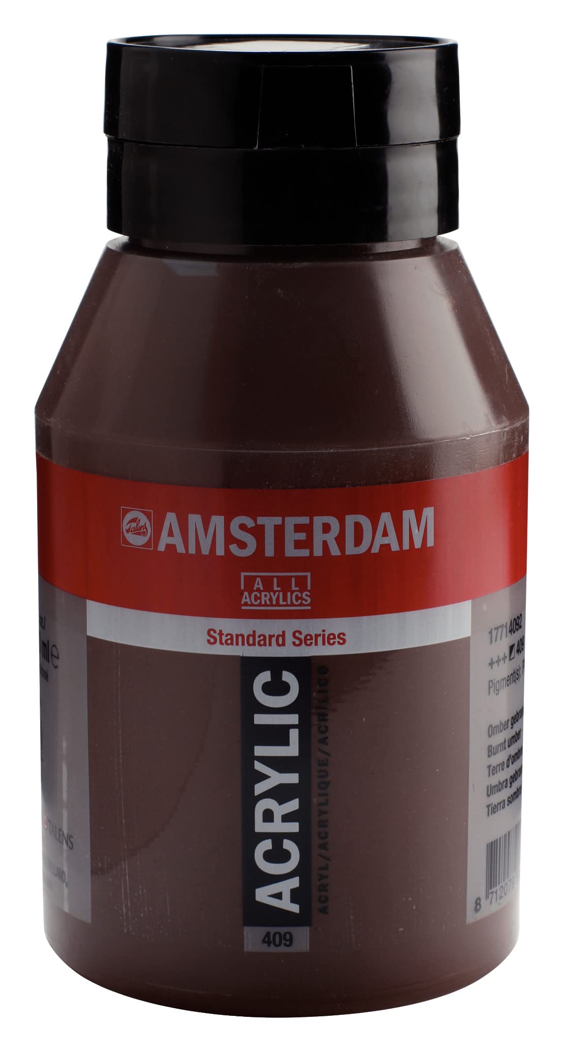 Amsterdam Standard Series Acrylic Paint Burnt Umber 409, 1000 ml, Semi-Transparent, Excellent Lightfastness, Medium Viscosity, Satin Finish, Made in Netherlands