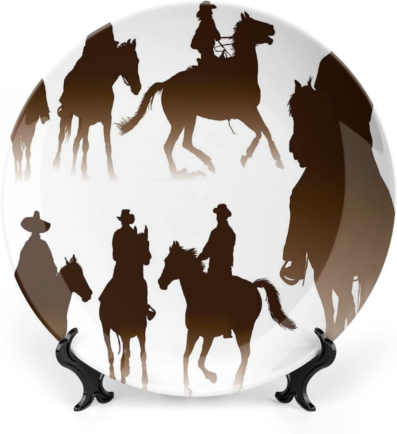 7 Inch Decorative Plate, Western Ceramic Plate, Horseback Riding Bridle Ranch Stallion Equestrian Print Ornament Display Plate for Dining Table Setting, Wedding Reception Decor, Christmas Tablescape