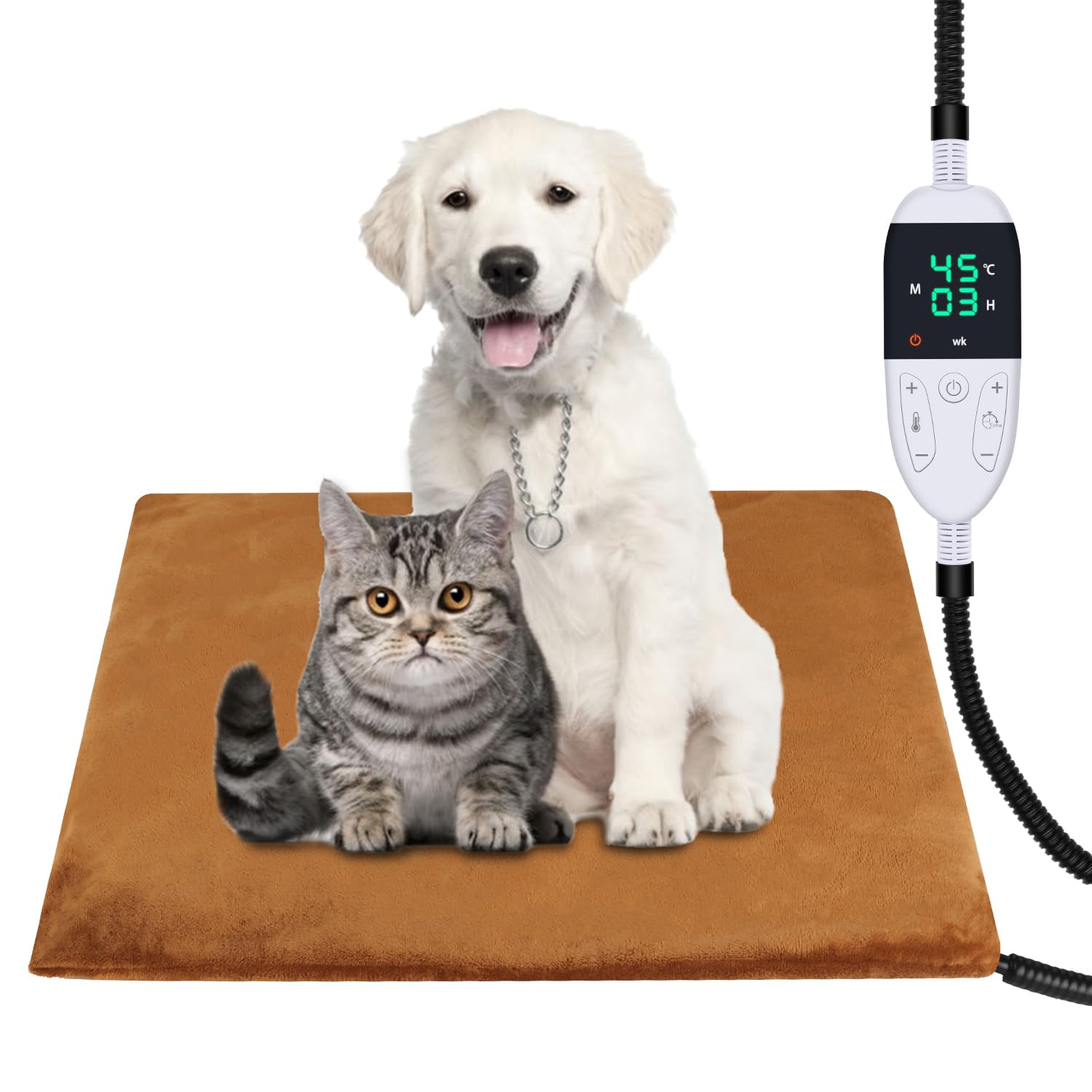 Tappetino Riscaldante per Gatti Cani, Tappeto Riscaldante Gatto 12 Timer Sempre Acceso Temperatura 30-60℃, Tappetino Riscaldante per Cani, Coperta Termica Gatti Anti-Morso Impermeabile-45 * 45cm