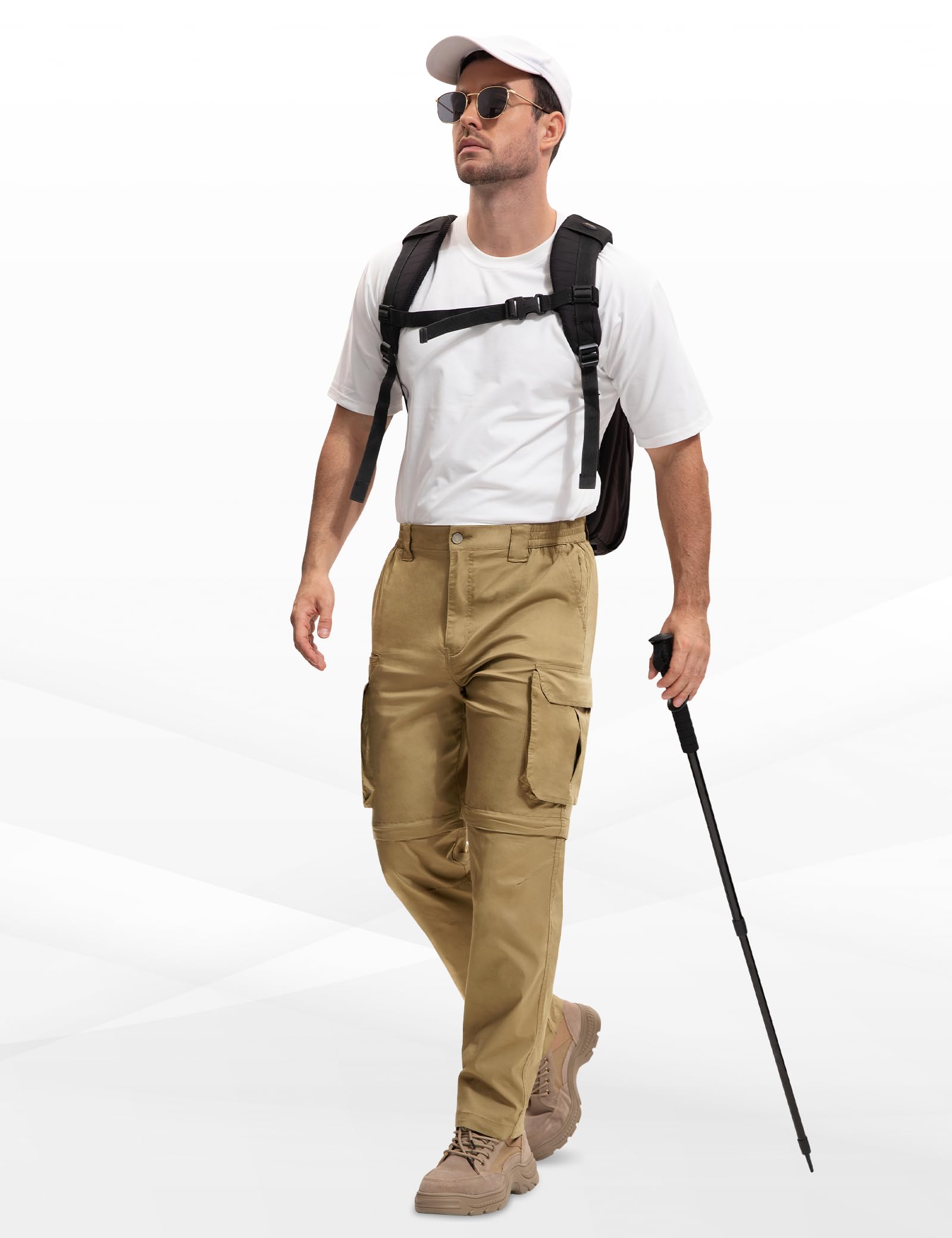 MOURCE Wanderhose Herren Zip Off Leichte Schnelltrocknende Cargohose Herren 8 Taschen für Camping Reisen Angeln
