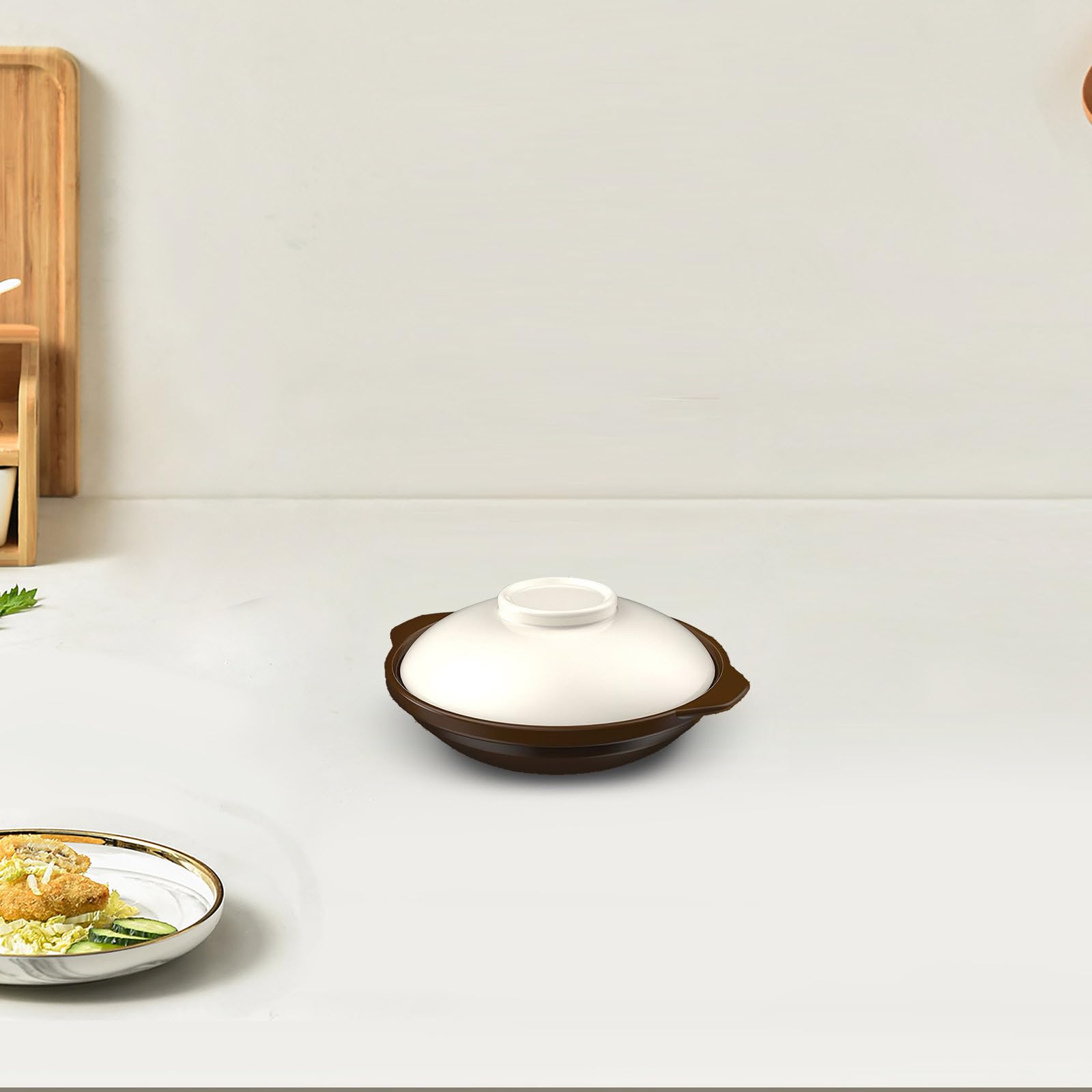 Pentola in Argilla da 1,4 Quart per Cucinare Riso e Zuppe con Distribuzione Uniforme del Calore e Facile da Pulire, Elegante e Decorativa per Ricette Asiatiche
