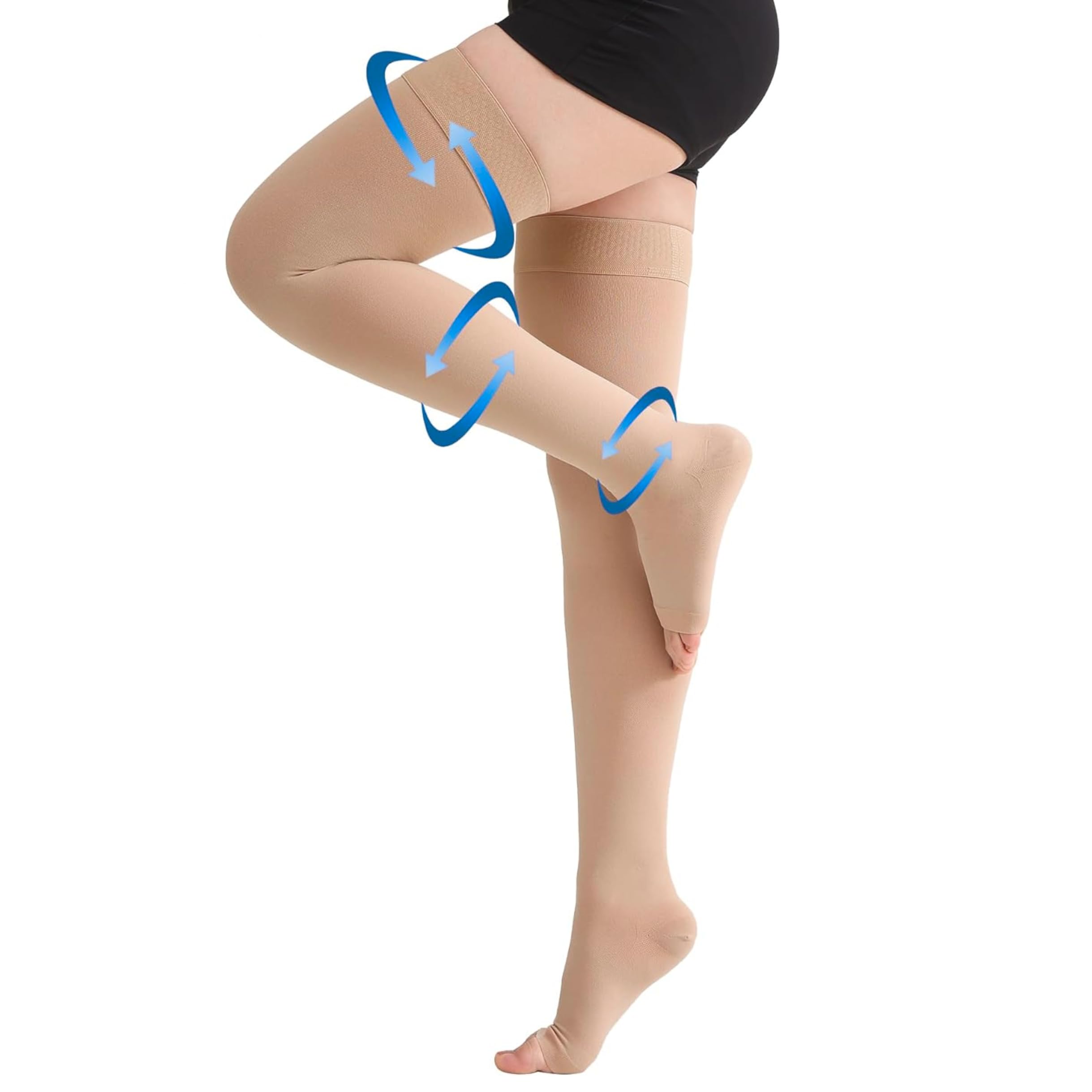 Premium Medical Compression Stockings For Varicose Veins | Thigh Length DVT Stocking Class II (23-32 Mm Hg) Stockings For Women & Men | Beige, 1 Pair