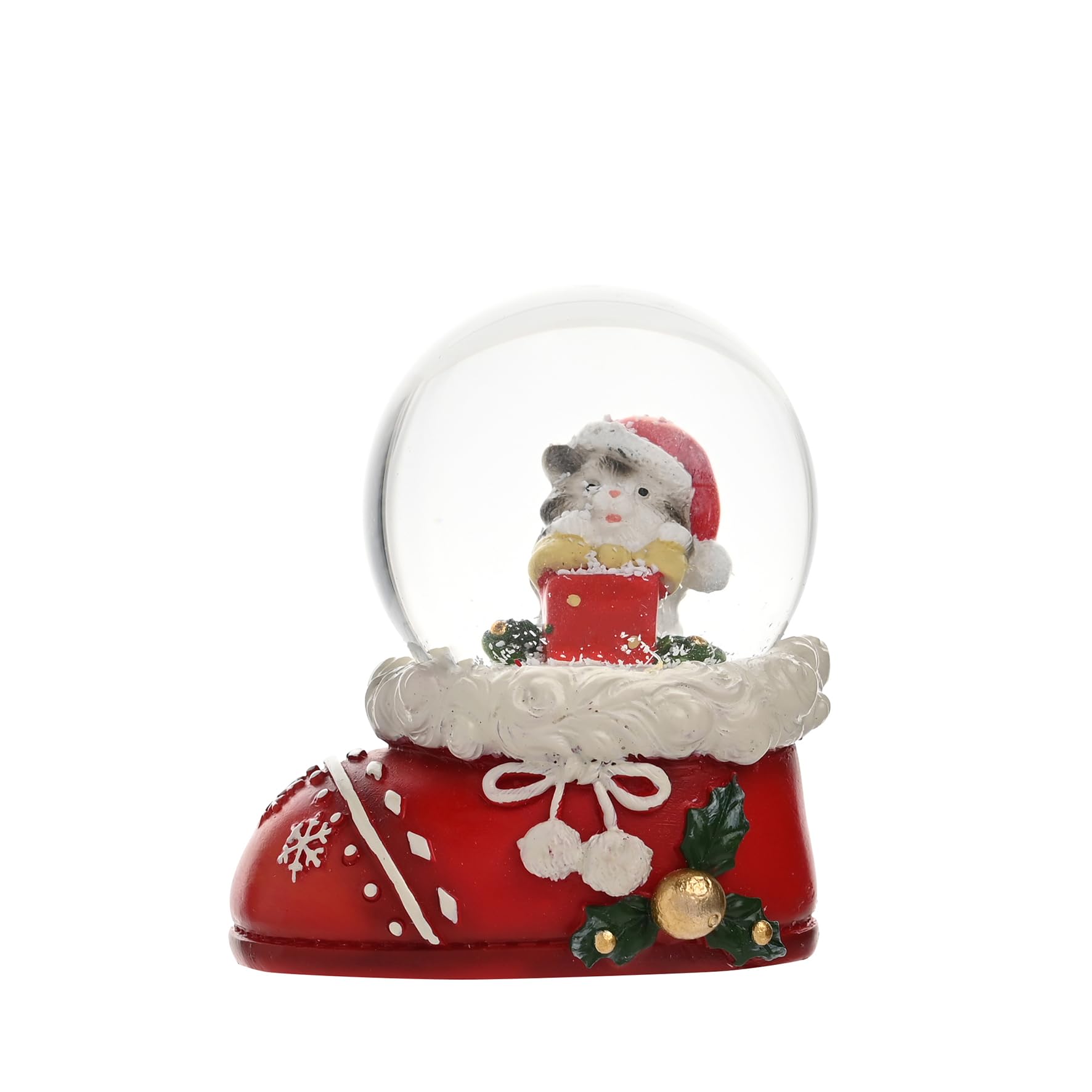 Widdop Christmas Snow Globe in Festive Boot Design – Santa Claus Figurine Inside Glass Globe with Snow Effect – Traditional Winter Decoration for Mantel, Shelf or Table Display