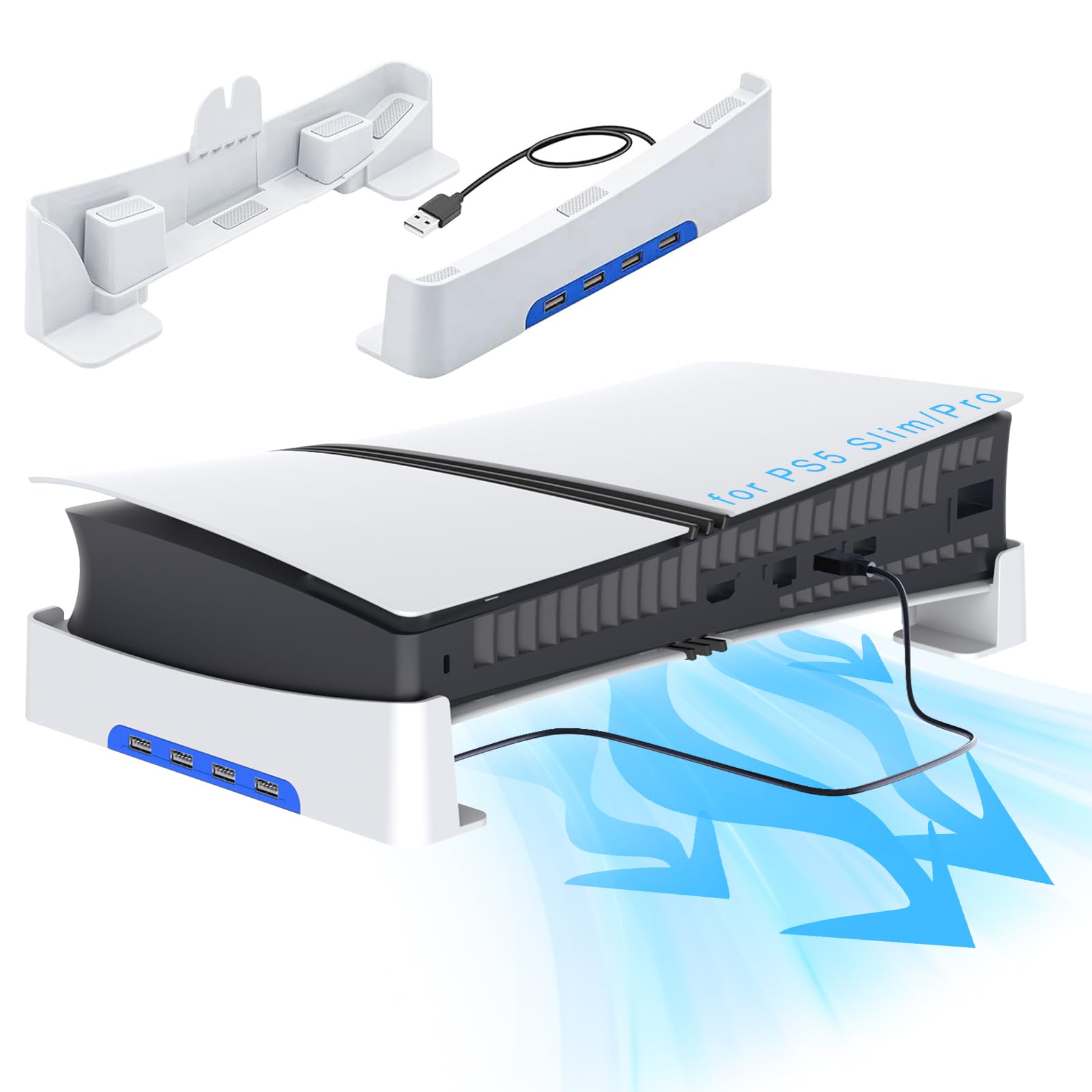 Soporte Horizontal para Consola PS5 Pro/PS5 Slim con Puerto USB Ampliado, Soporte Base de Accesorio para Playstation 5 Pro/ Slim Disc & Digital Edition con Almohadillas Antideslizantes (con USB)